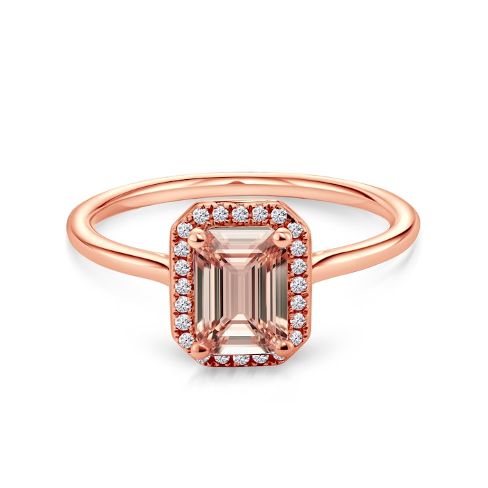 Pierścionek Savicki: różowe złoto, morganit, diamenty