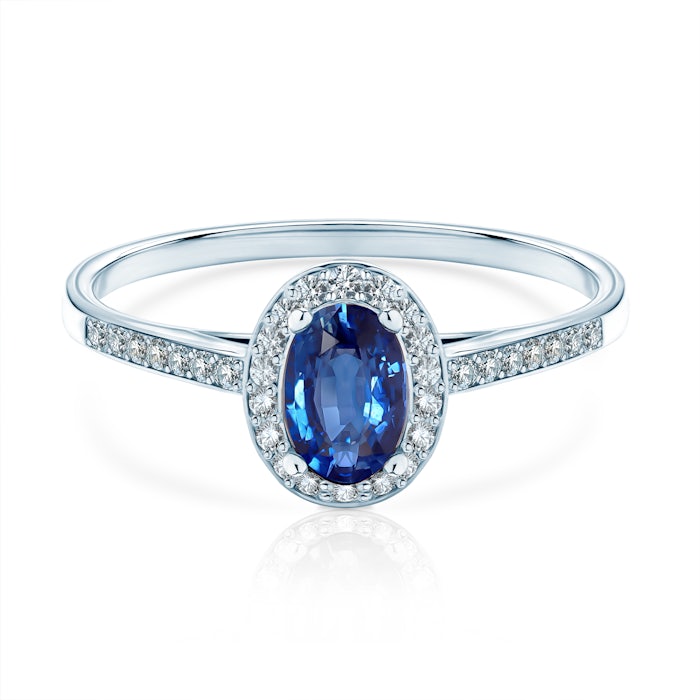 Heart of The Ocean Collection | Halo Ring: white gold, blue sapphire