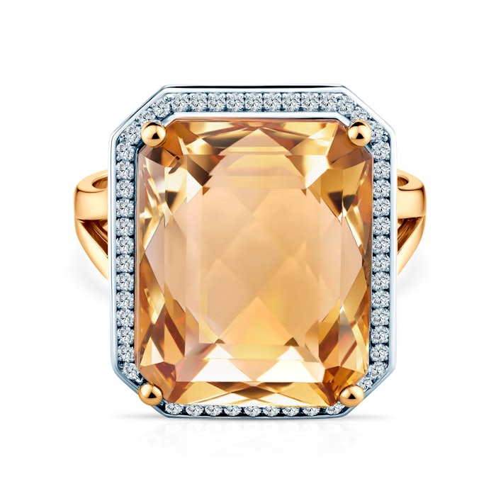 Pierścionek Savicki: dwukolorowe złoto, cytryn, diamenty