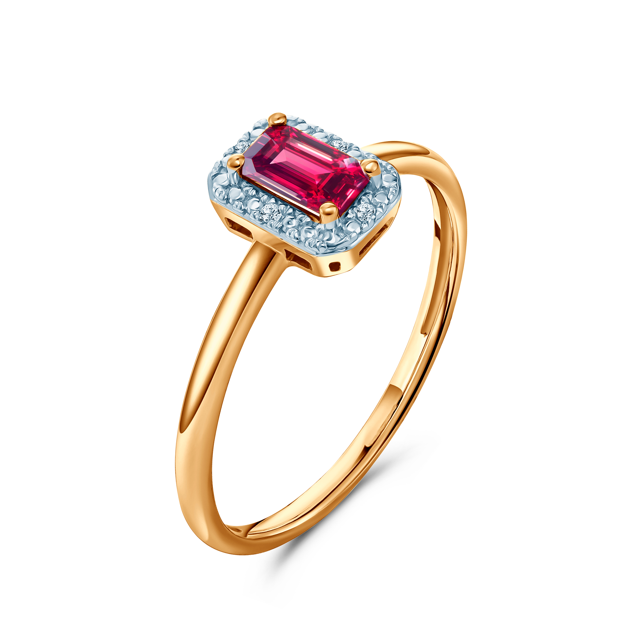 Verlobungsring SAVICKI: zweifarbiges Gold, Rubin, Diamanten