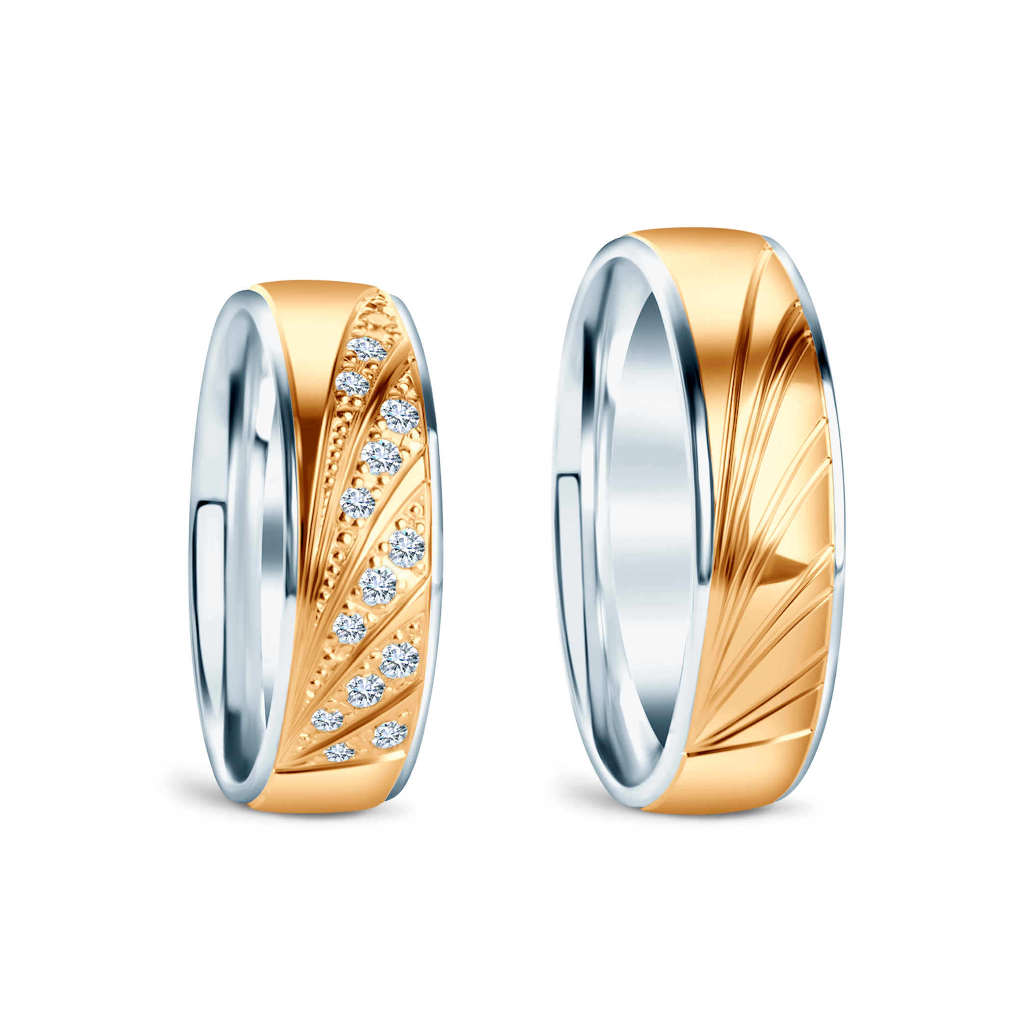 Obrączki ślubne: dwukolorowe złoto, półokrągłe, 6 mm