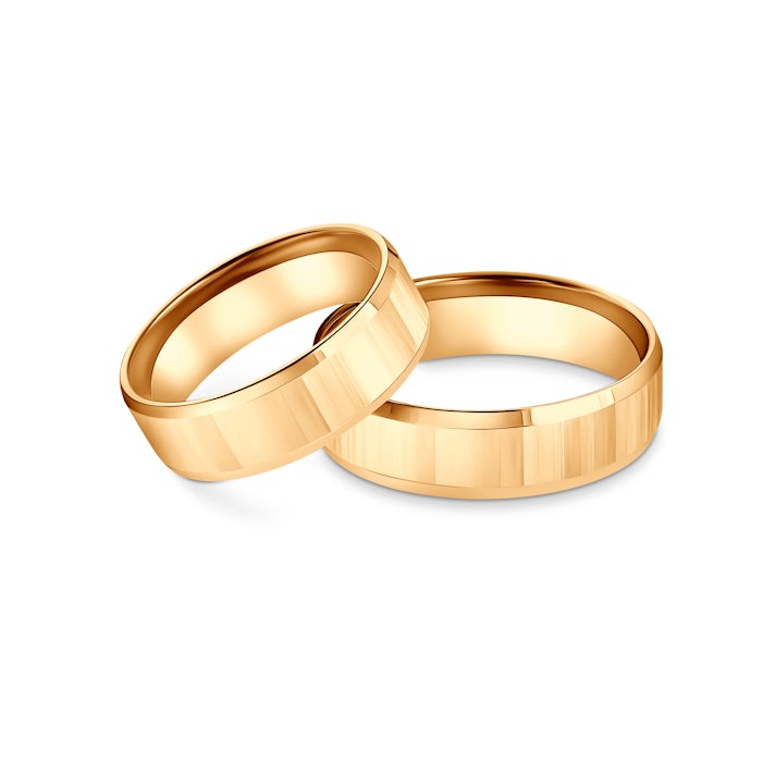 Obrączki ślubne: żółte złoto, fazowane, 6 mm