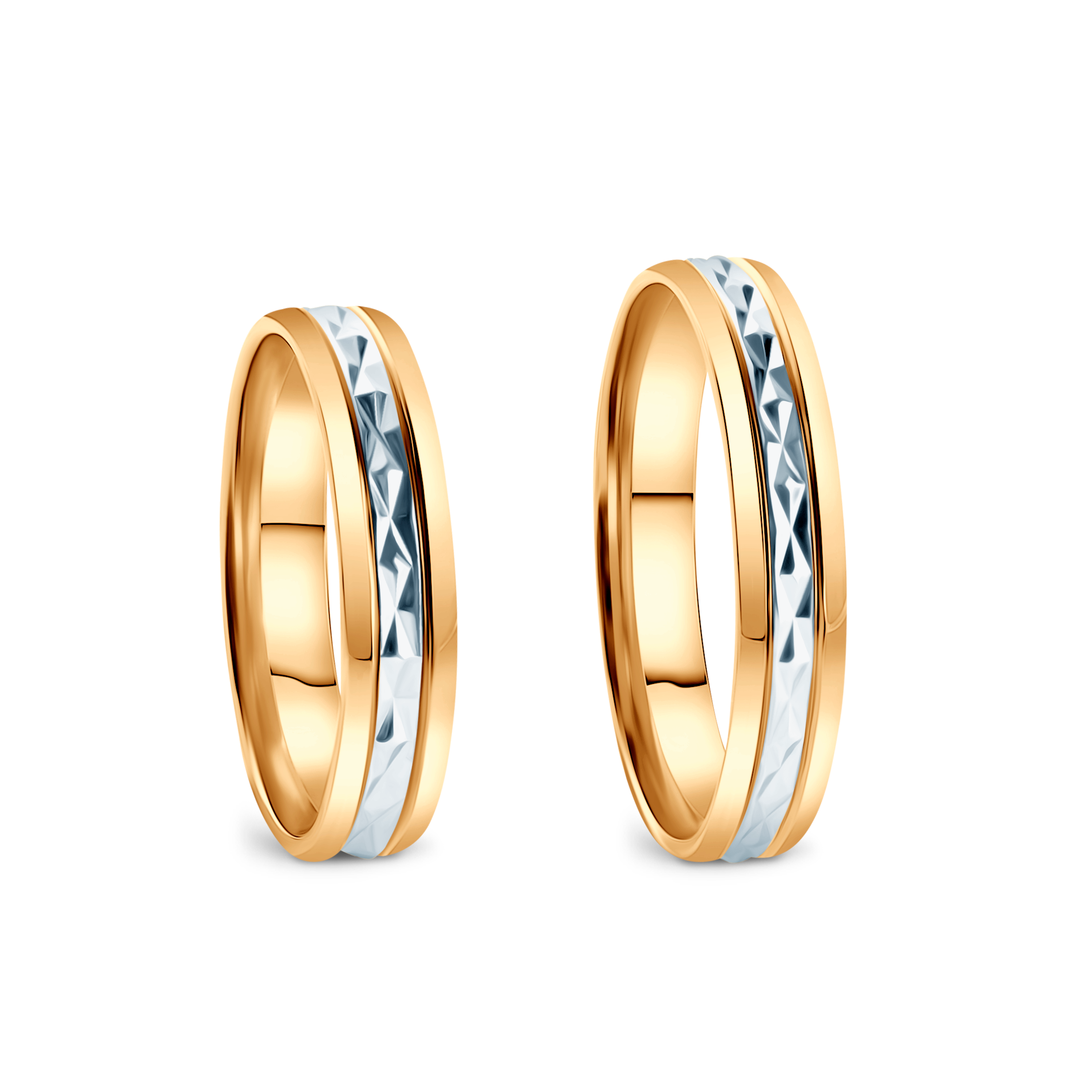 Obrączki ślubne: dwukolorowe złoto, półokrągłe, 4 mm