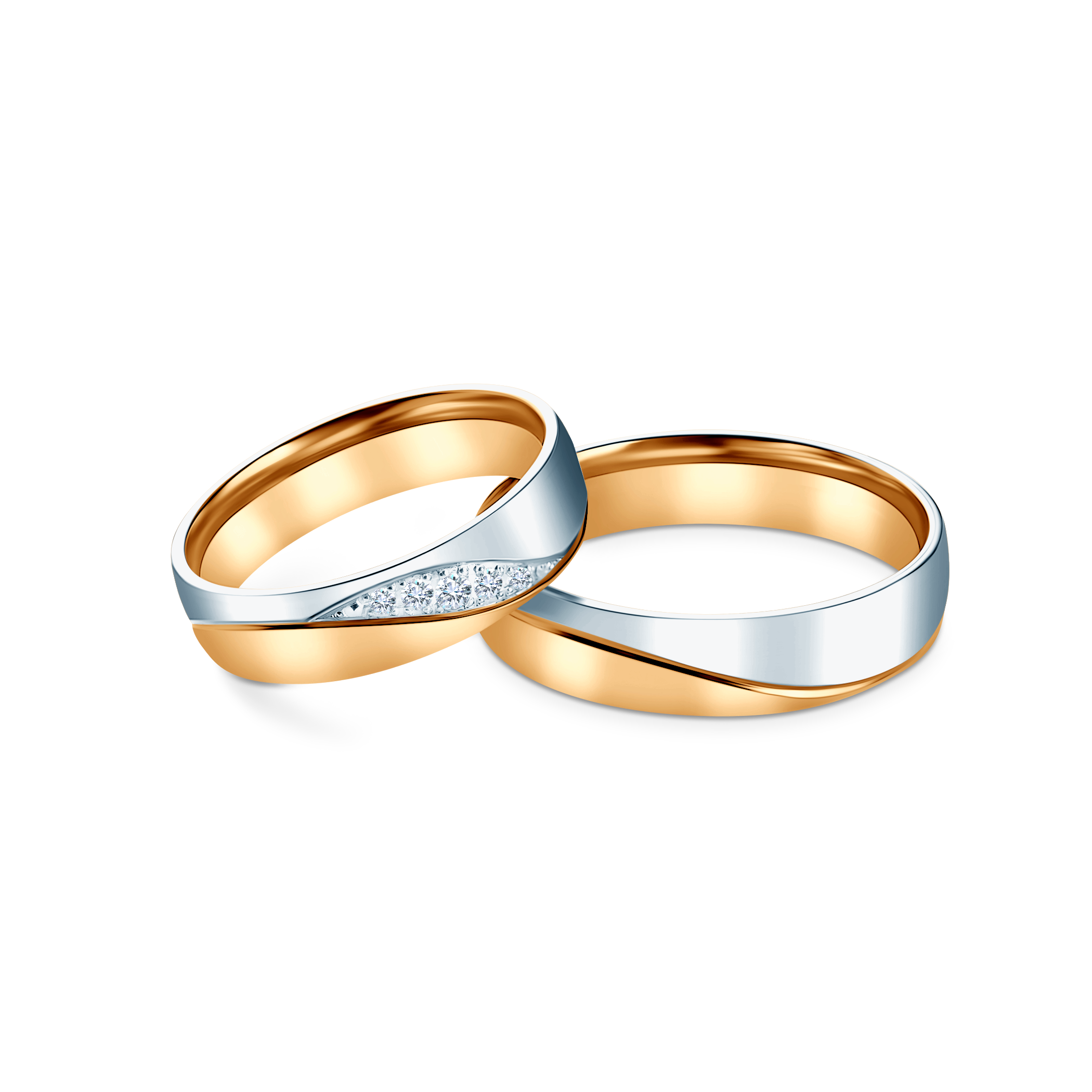 Obrączki ślubne: dwukolorowe złoto, fazowane, 5 mm