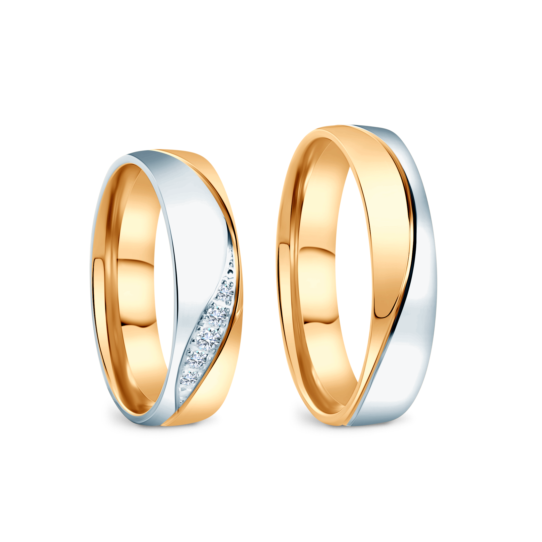 Obrączki ślubne: dwukolorowe złoto, fazowane, 5 mm