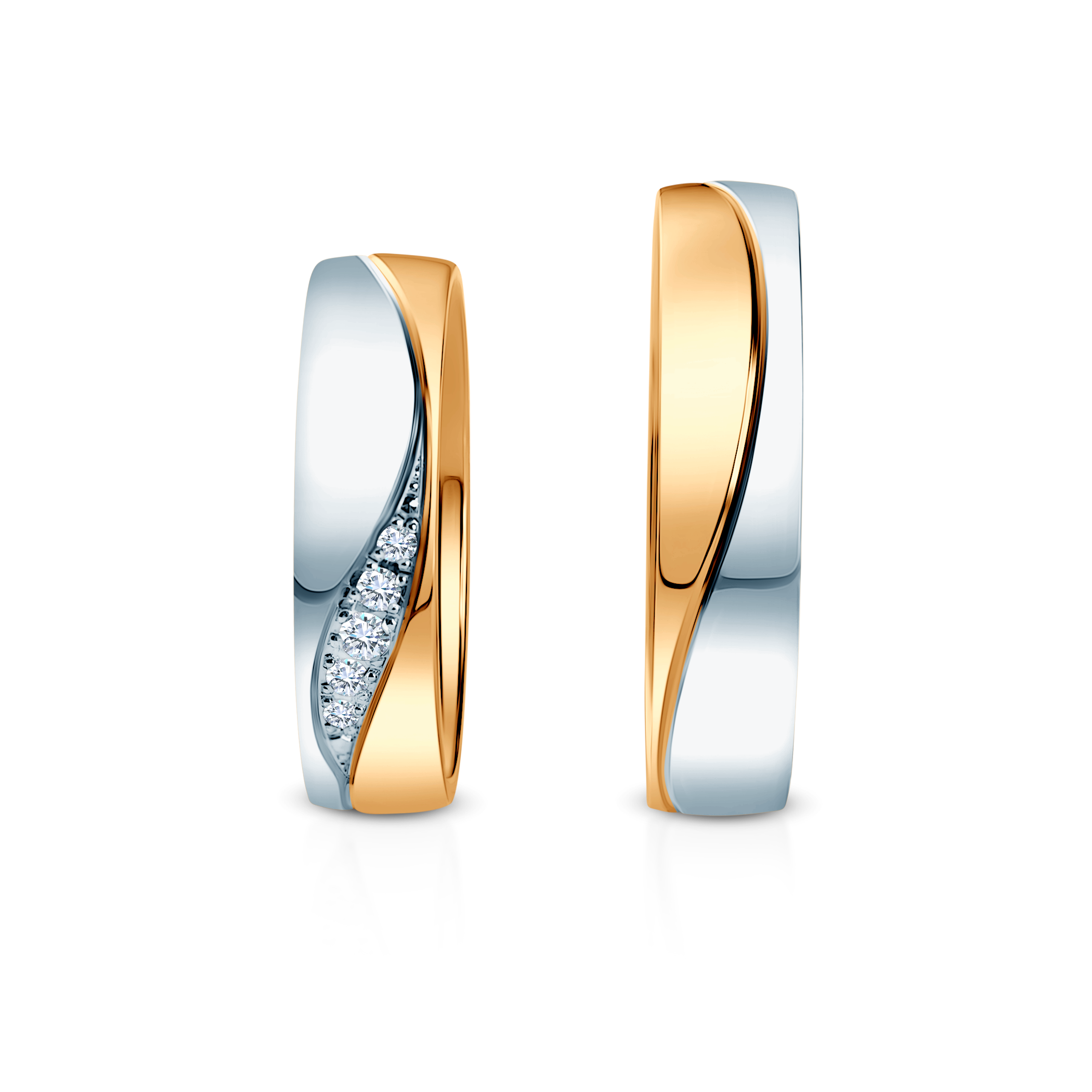 Obrączki ślubne: dwukolorowe złoto, fazowane, 5 mm