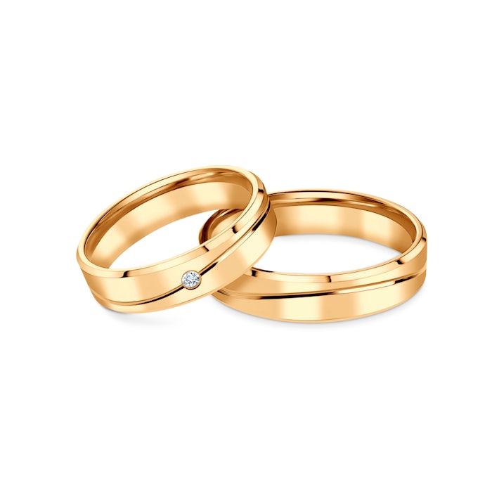 Obrączki ślubne: żółte złoto, fazowane, 5 mm