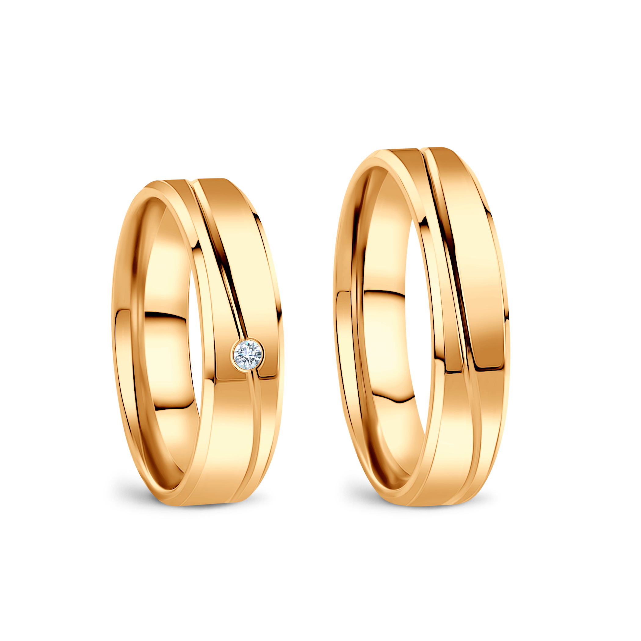 Obrączki ślubne: żółte złoto, fazowane, 5 mm