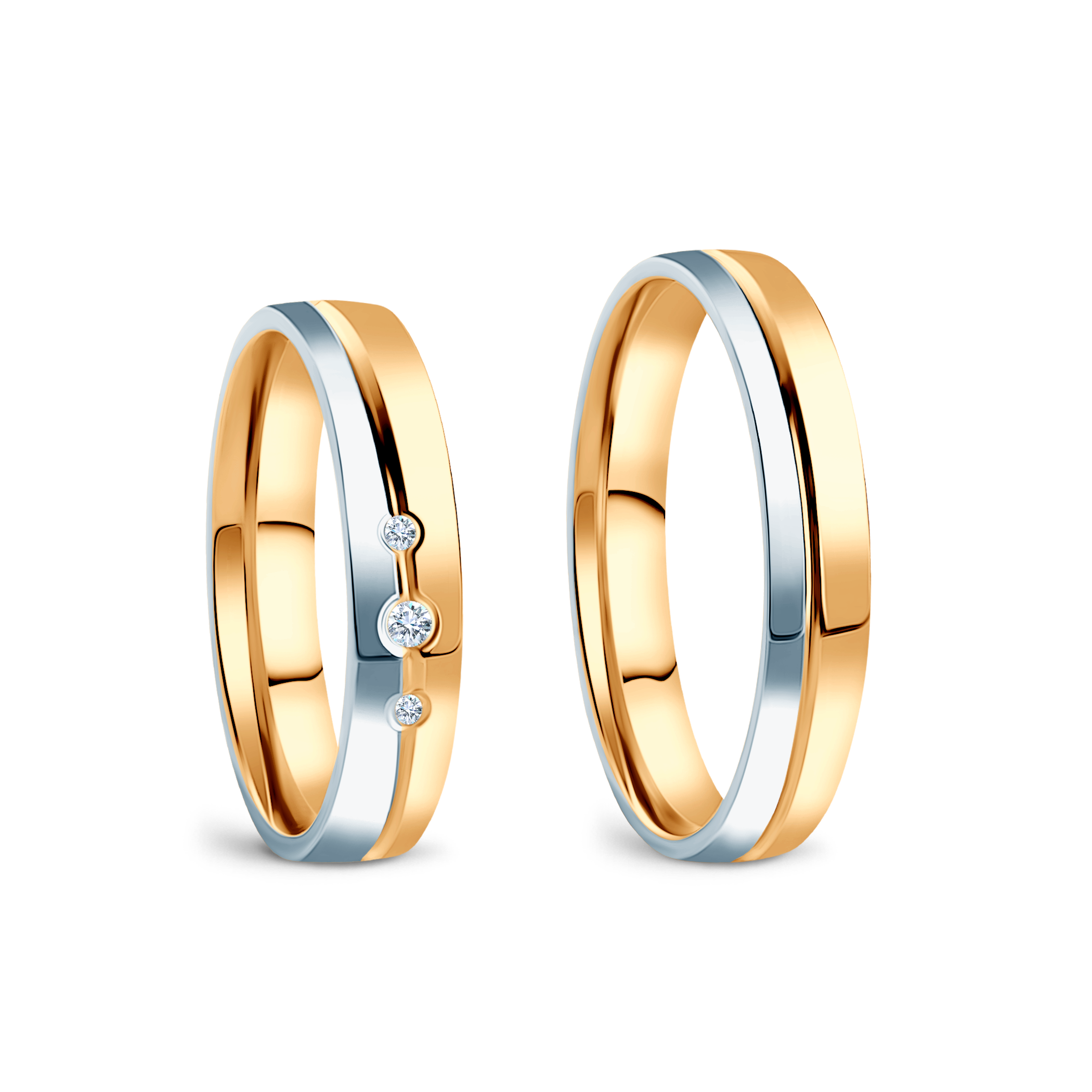 Obrączki ślubne: dwukolorowe złoto, półokrągłe, 4 mm