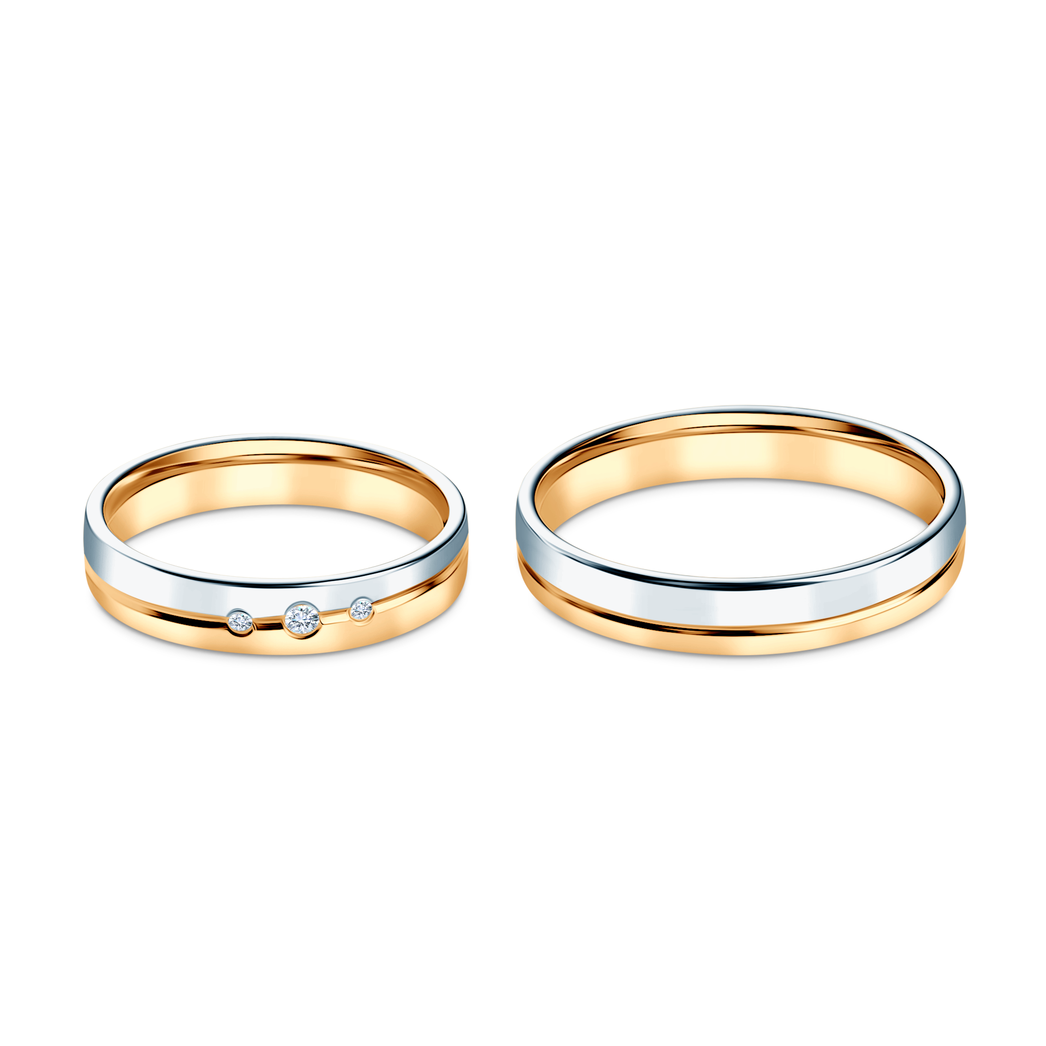 Obrączki ślubne: dwukolorowe złoto, półokrągłe, 4 mm