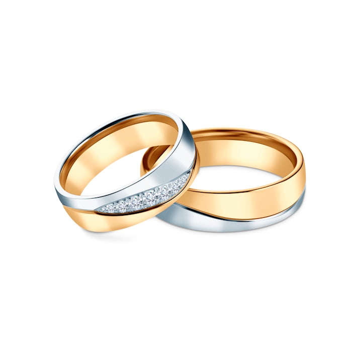 Obrączki ślubne: dwukolorowe złoto, półokrągłe, 6 mm