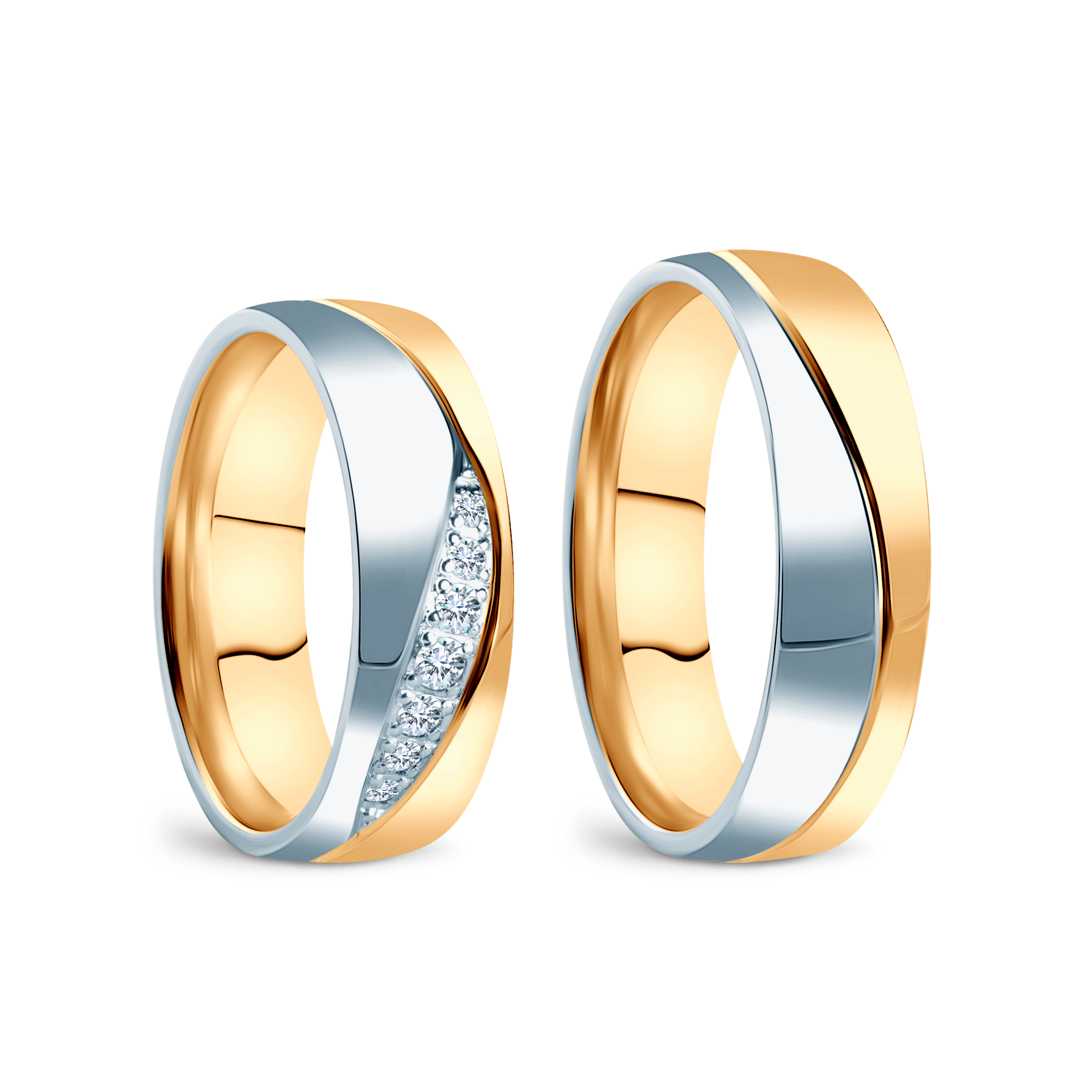 Obrączki ślubne: dwukolorowe złoto, półokrągłe, 6 mm