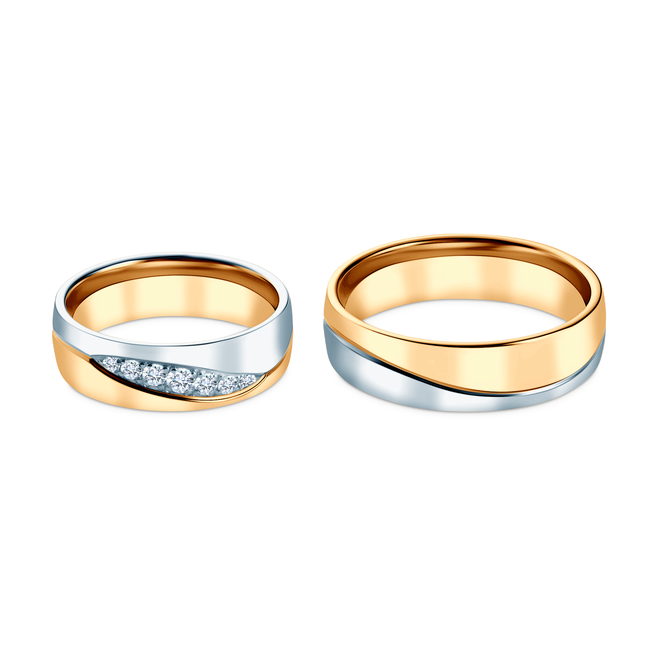 Obrączki ślubne: dwukolorowe złoto, półokrągłe, 6 mm