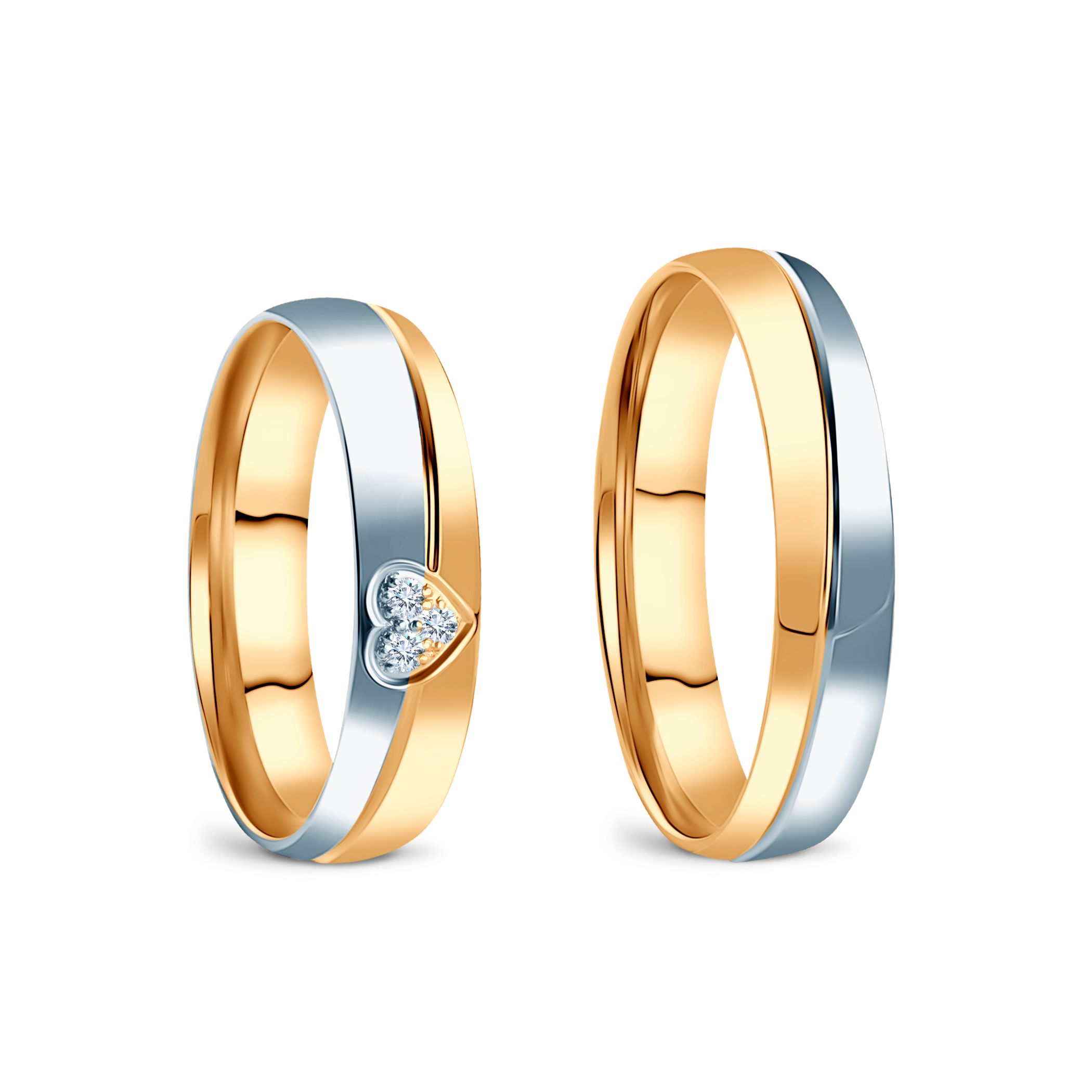 Obrączki ślubne: dwukolorowe złoto, półokrągłe, 4,5 mm