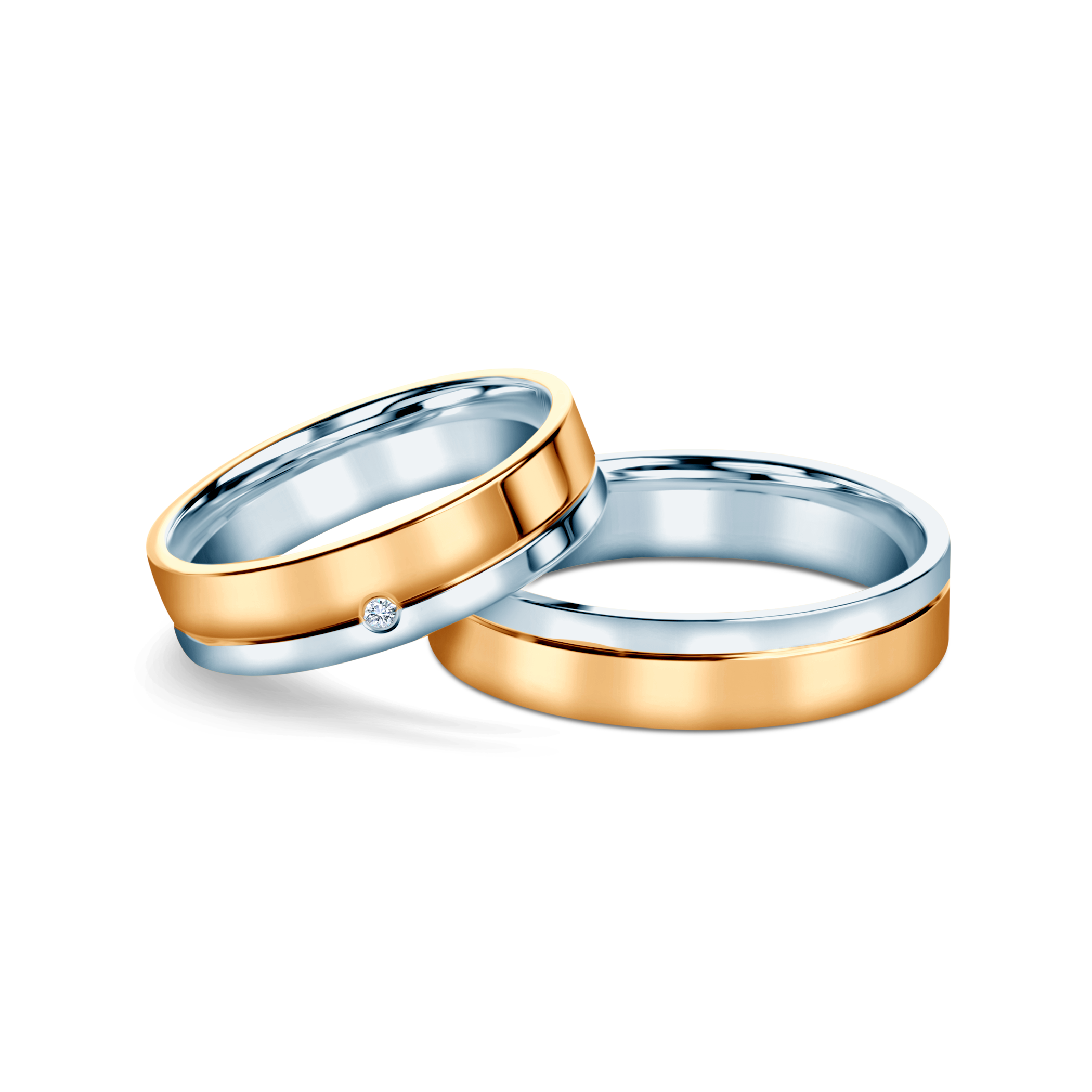 Obrączki ślubne: dwukolorowe złoto, płaskie, 5 mm