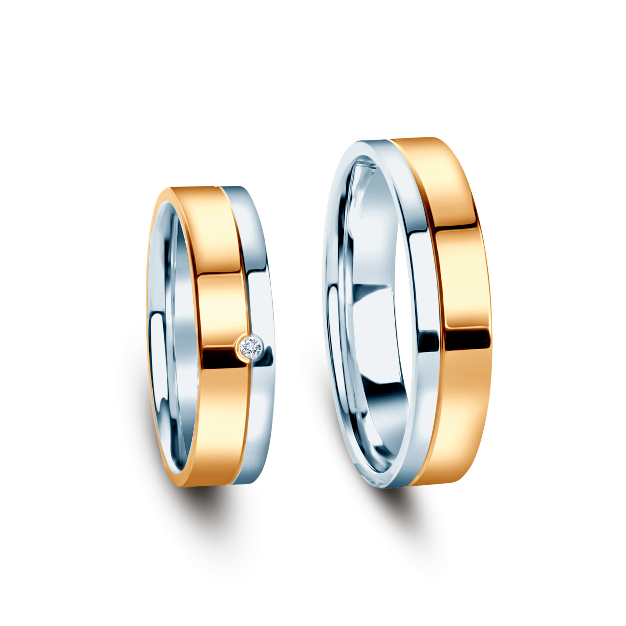 Obrączki ślubne: dwukolorowe złoto, płaskie, 5 mm