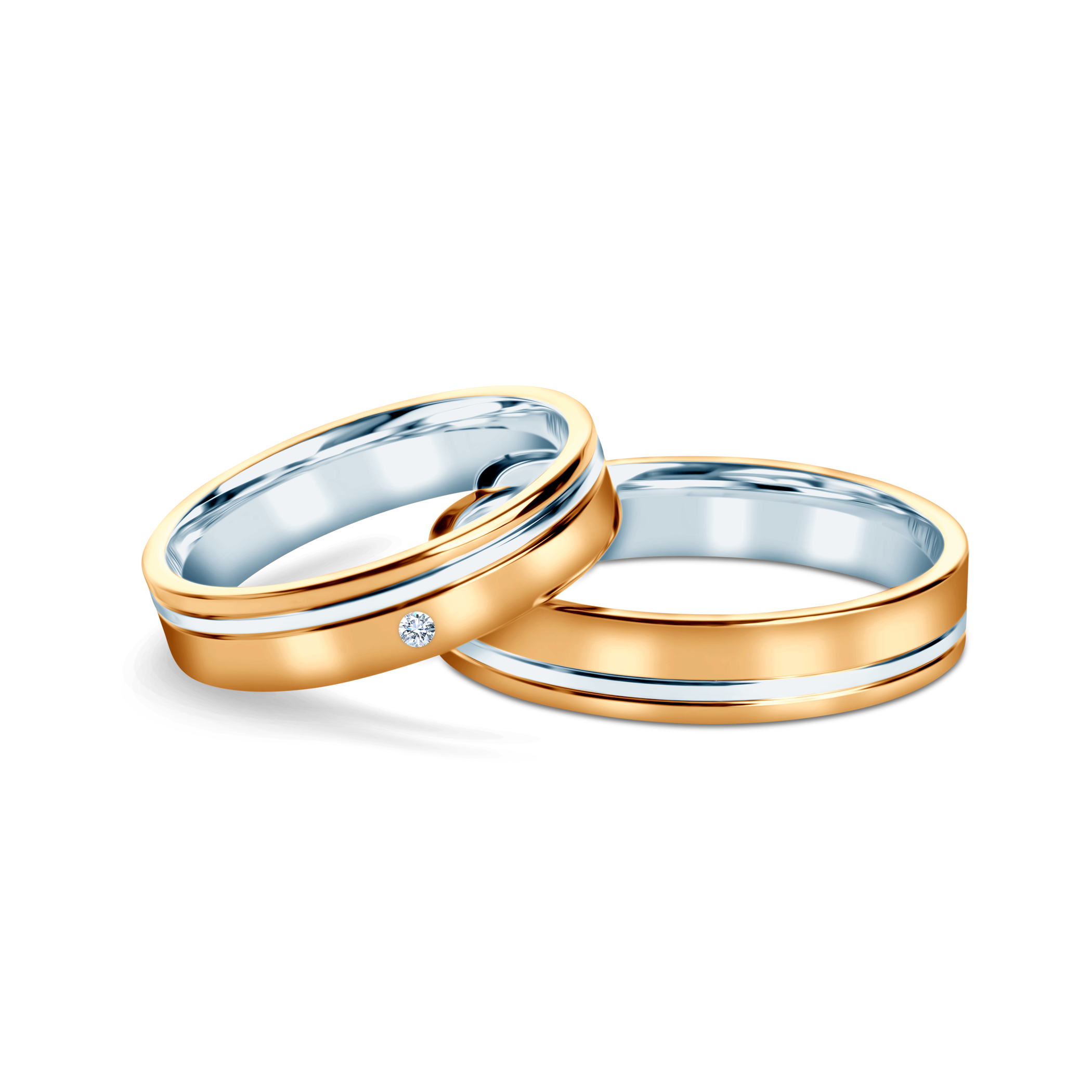 Obrączki ślubne: dwukolorowe złoto, płaskie, 4,5 mm