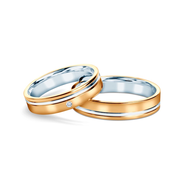 Obrączki ślubne: dwukolorowe złoto, płaskie, 4,5 mm