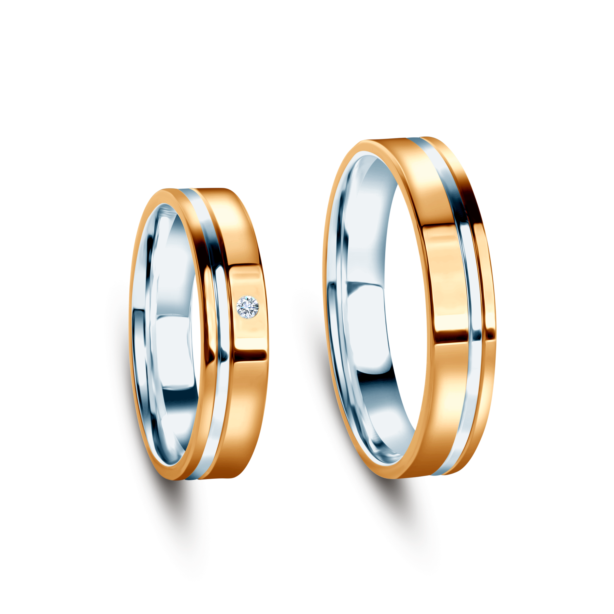 Obrączki ślubne: dwukolorowe złoto, płaskie, 4,5 mm