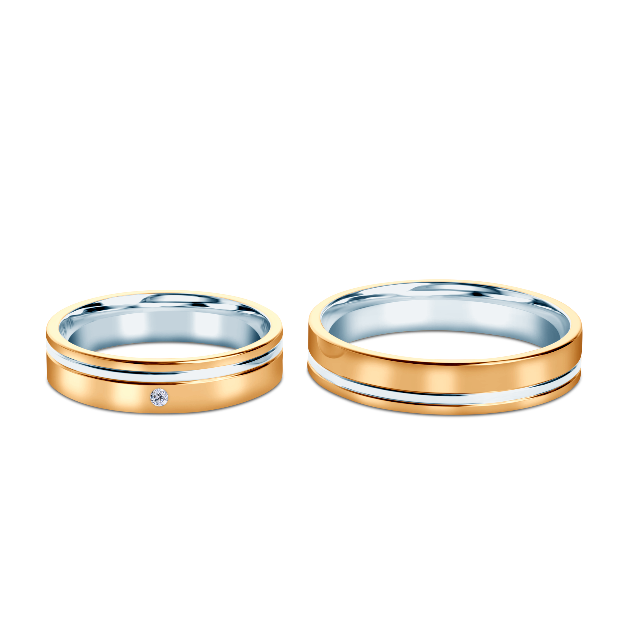 Obrączki ślubne: dwukolorowe złoto, płaskie, 4,5 mm