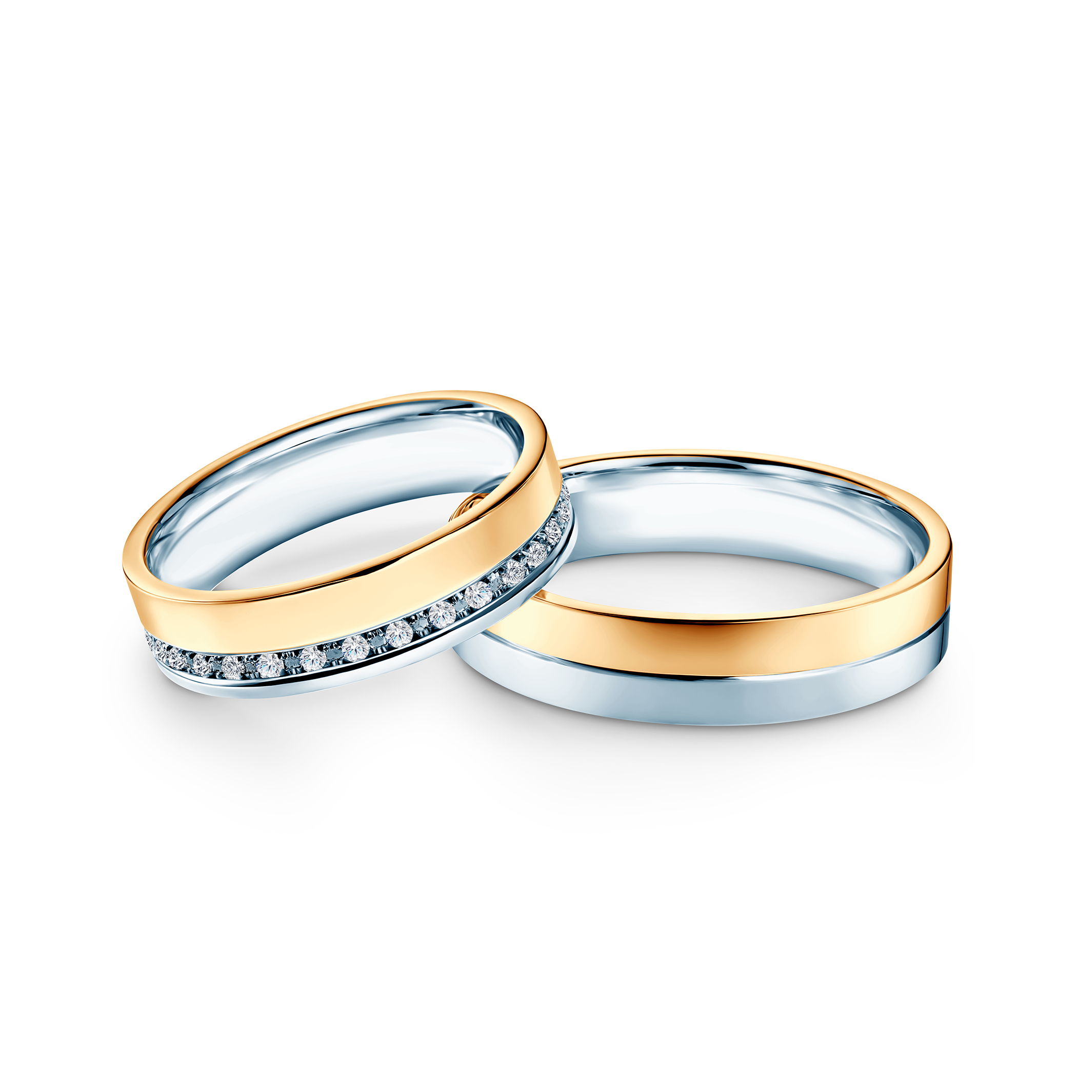 Obrączki ślubne: dwukolorowe złoto, płaskie, 5 mm