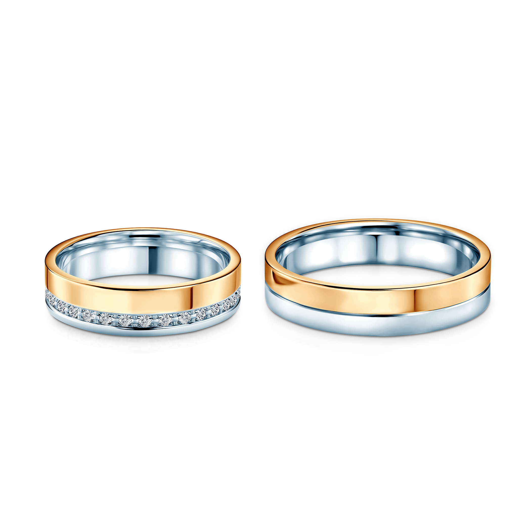 Obrączki ślubne: dwukolorowe złoto, płaskie, 5 mm - 4