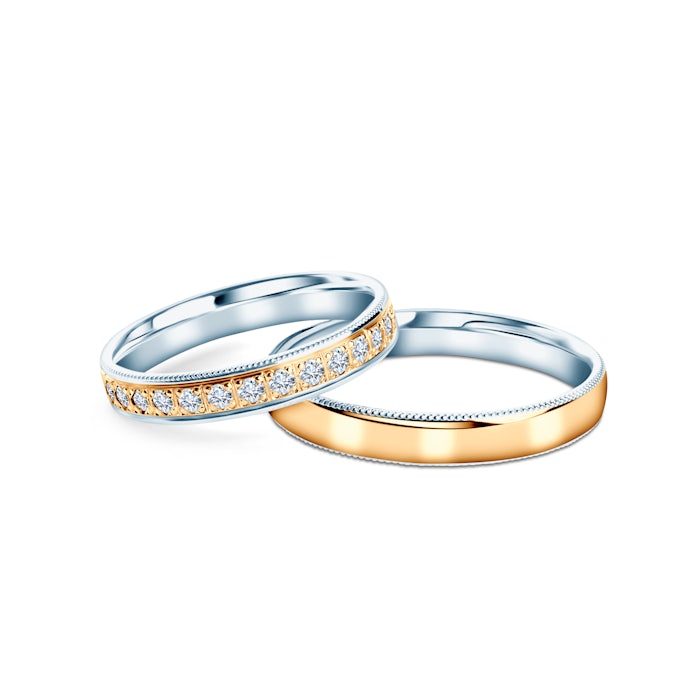 Obrączki ślubne: dwukolorowe złoto, półokrągłe, 3,5 mm