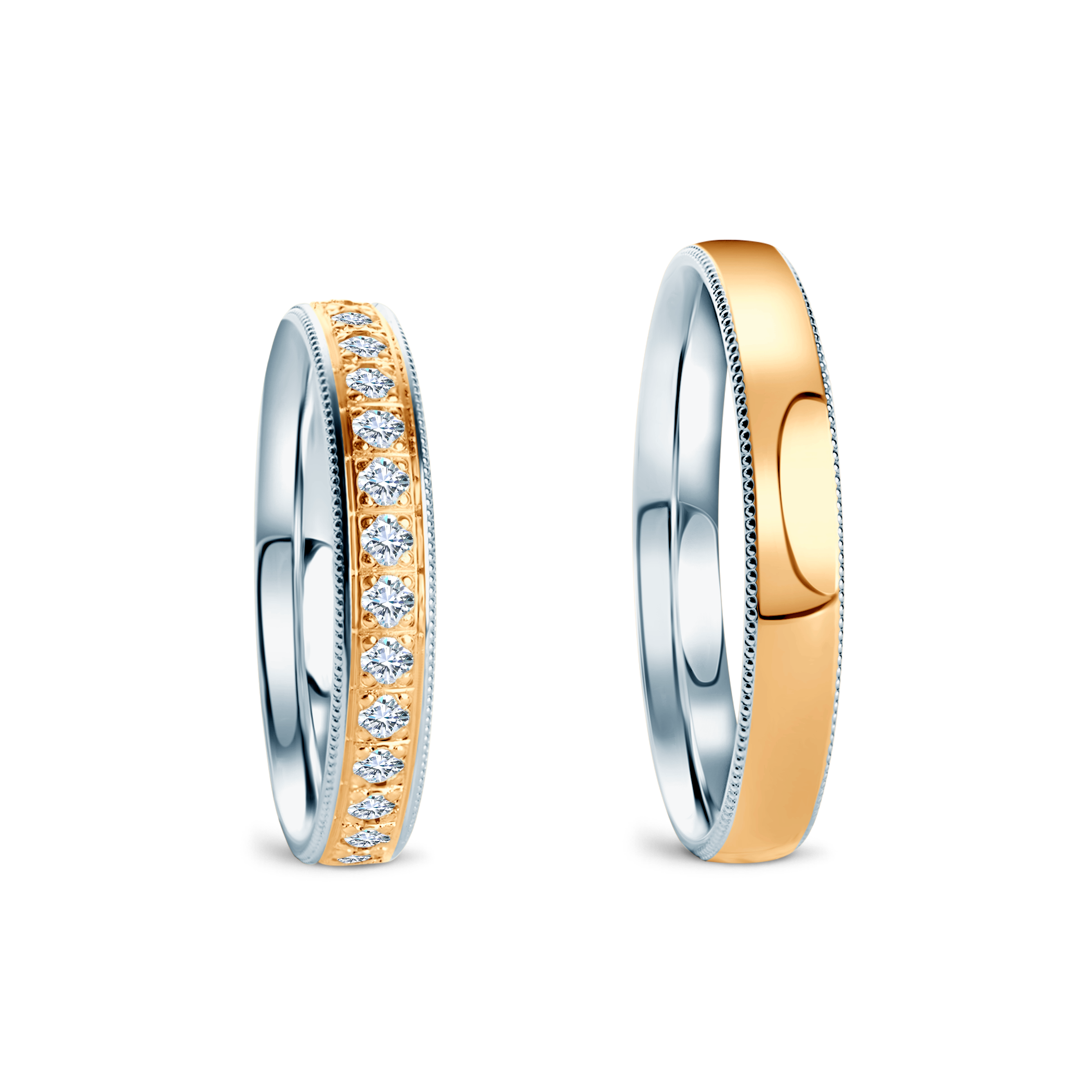 Obrączki ślubne: dwukolorowe złoto, półokrągłe, 3,5 mm