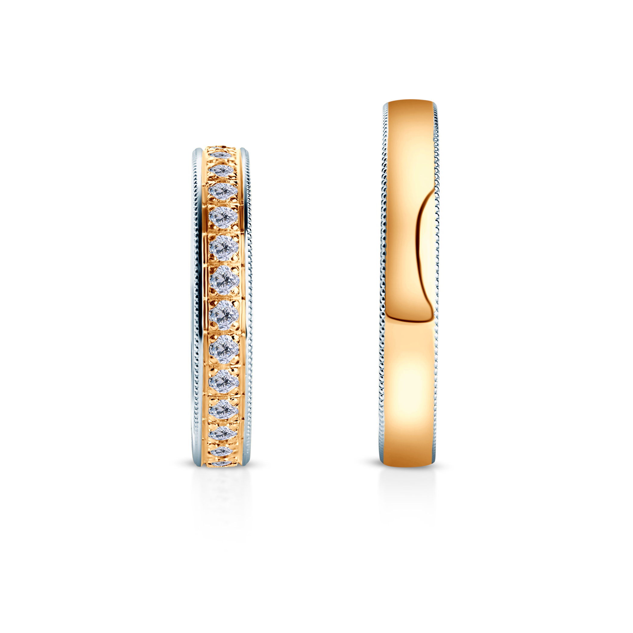 Obrączki ślubne: dwukolorowe złoto, półokrągłe, 3,5 mm