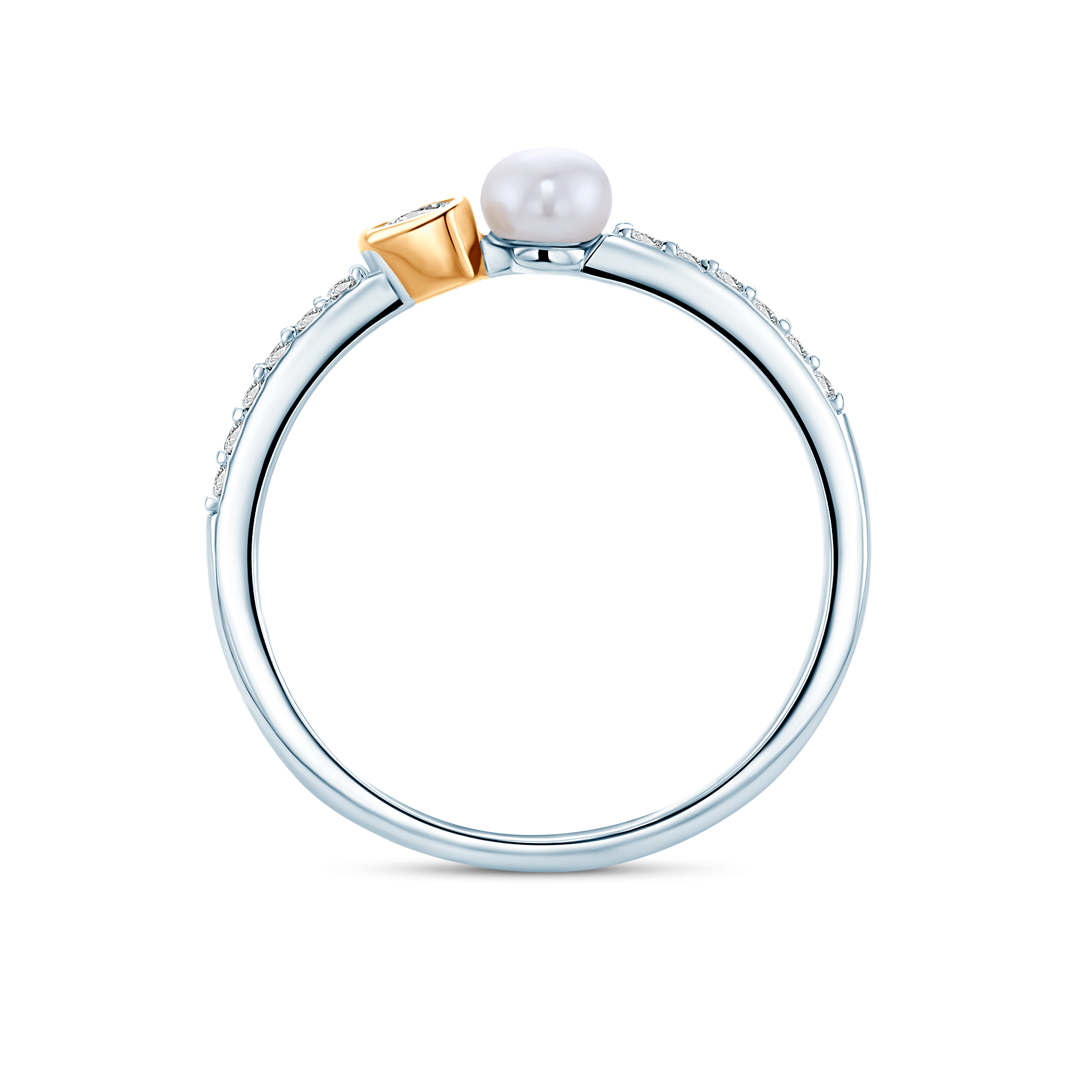 Pierścionek Eterniàle, srebro pozłacane, cyrkonie, perła