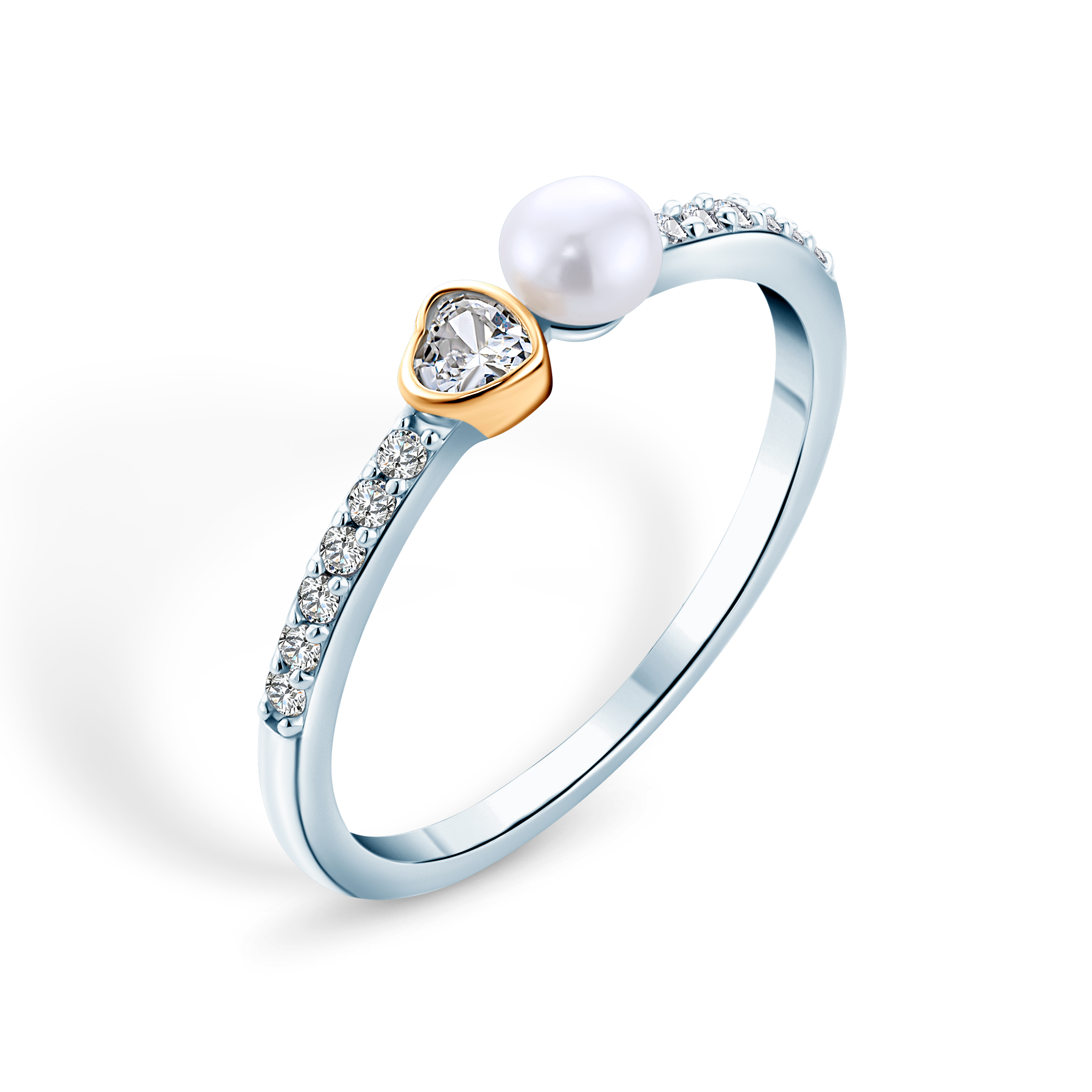 Pierścionek Eterniàle, srebro pozłacane, cyrkonie, perła - 4