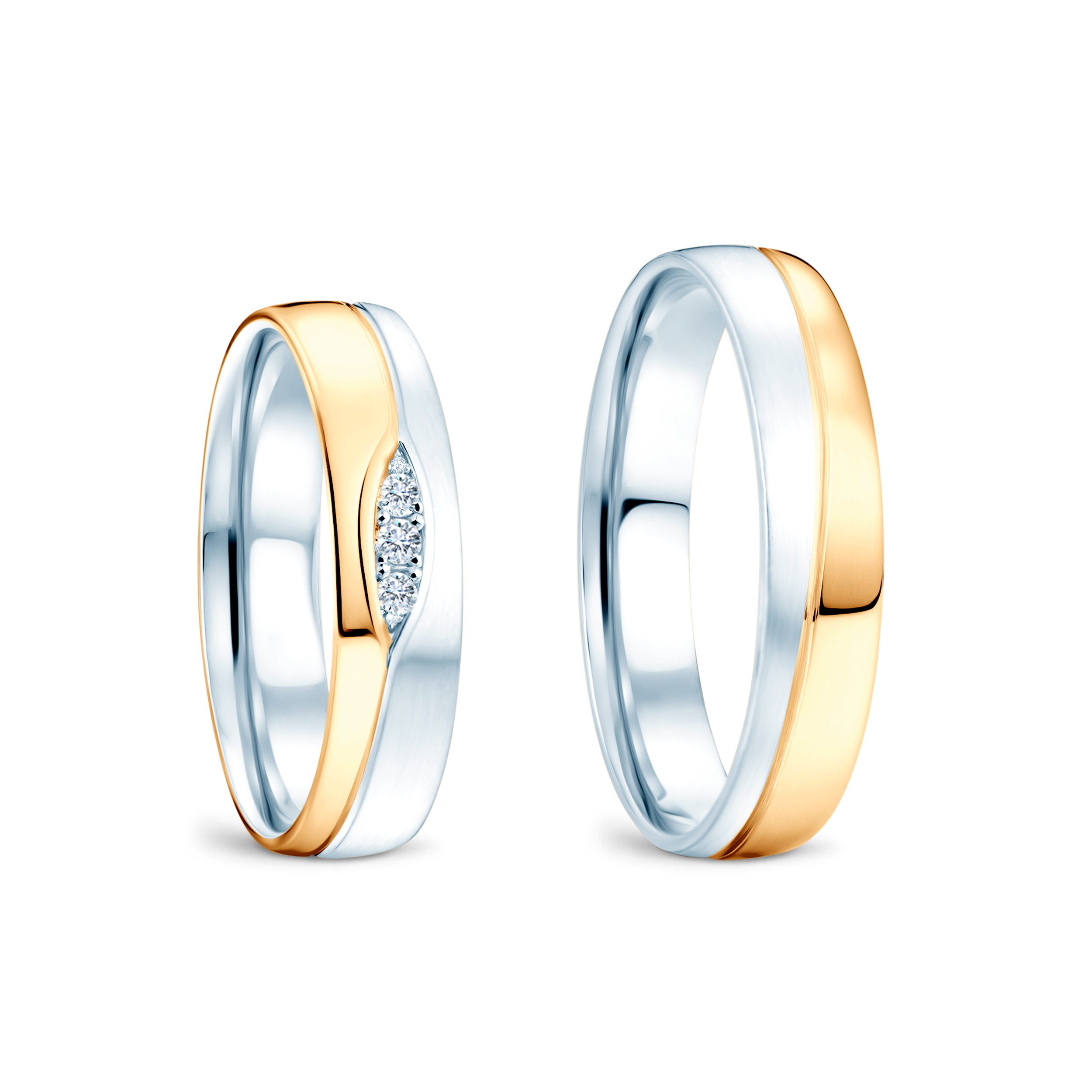 Obrączki ślubne: dwukolorowe złoto, półokrągłe, 4,5 mm