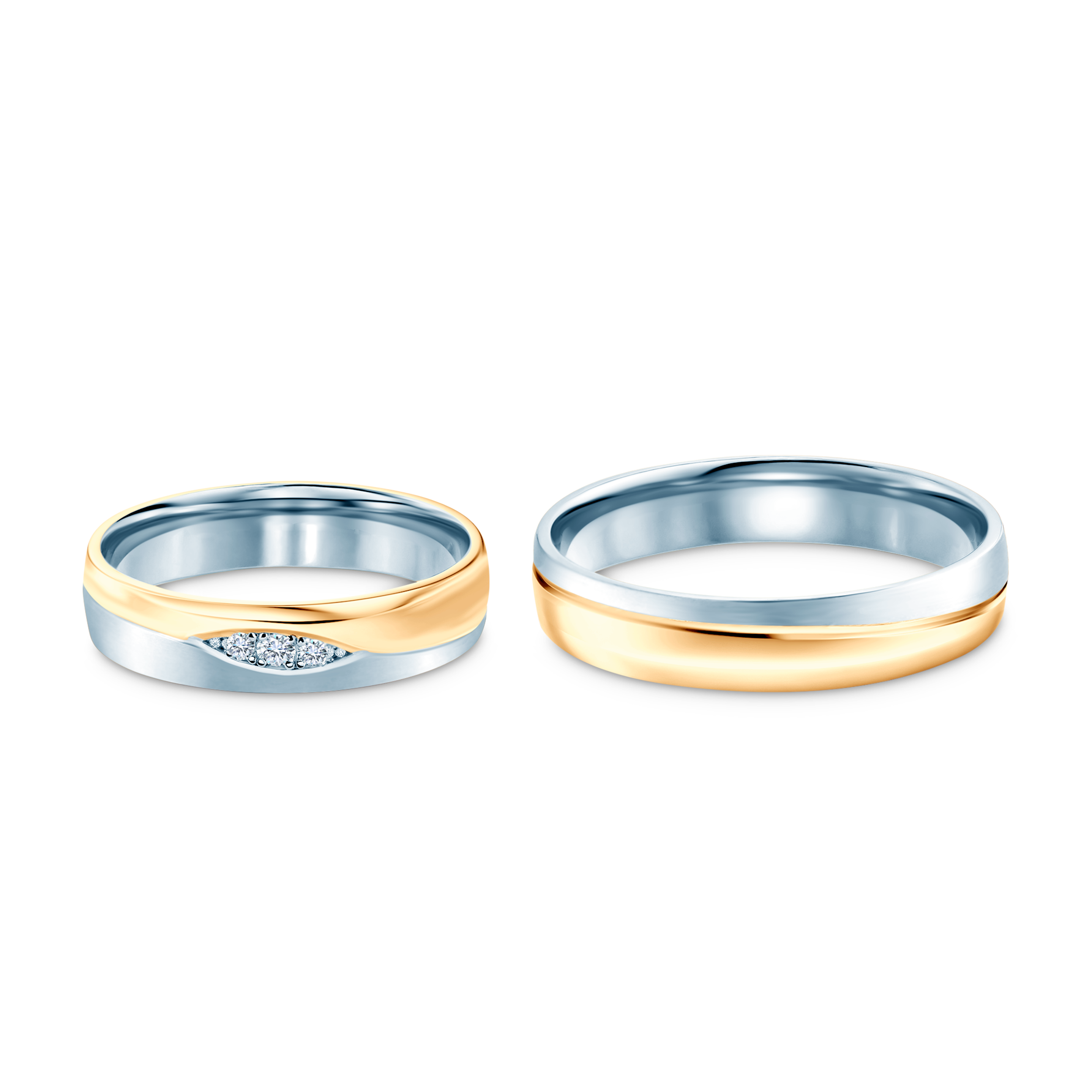 Obrączki ślubne: dwukolorowe złoto, półokrągłe, 4,5 mm