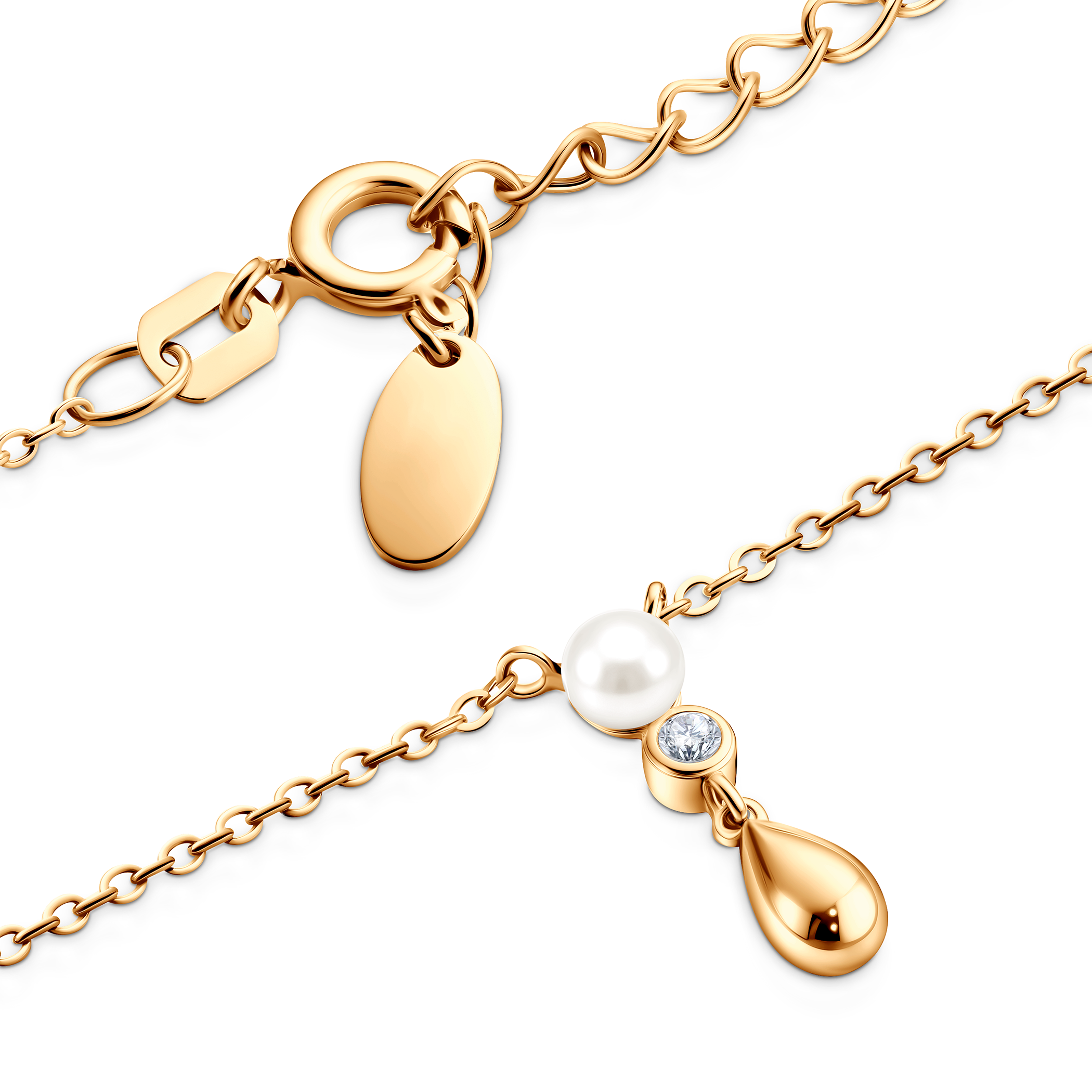 Halskette Eterniàle, vergoldetes Silber, Perle, Zirkonia