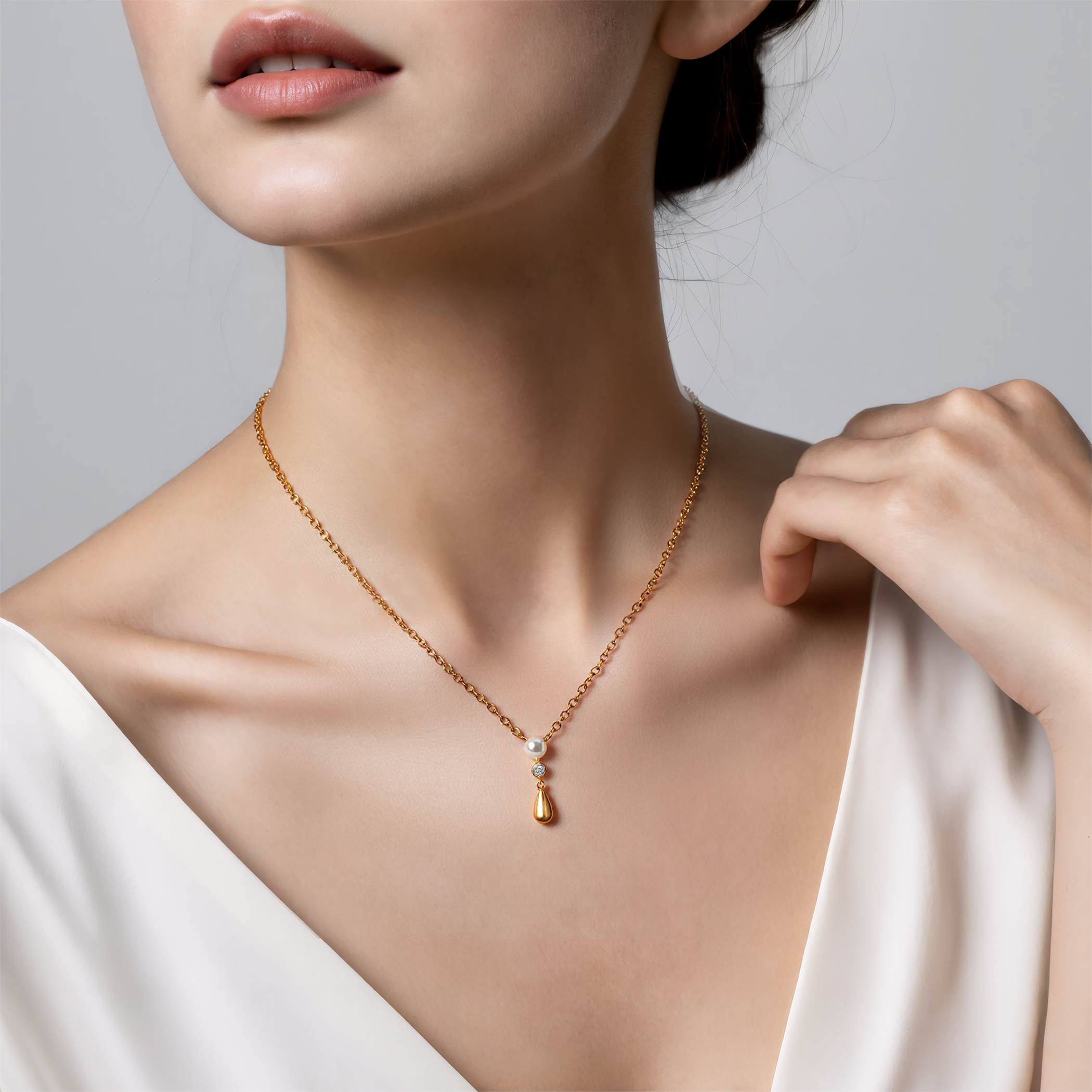 Halskette Eterniàle, vergoldetes Silber, Perle, Zirkonia