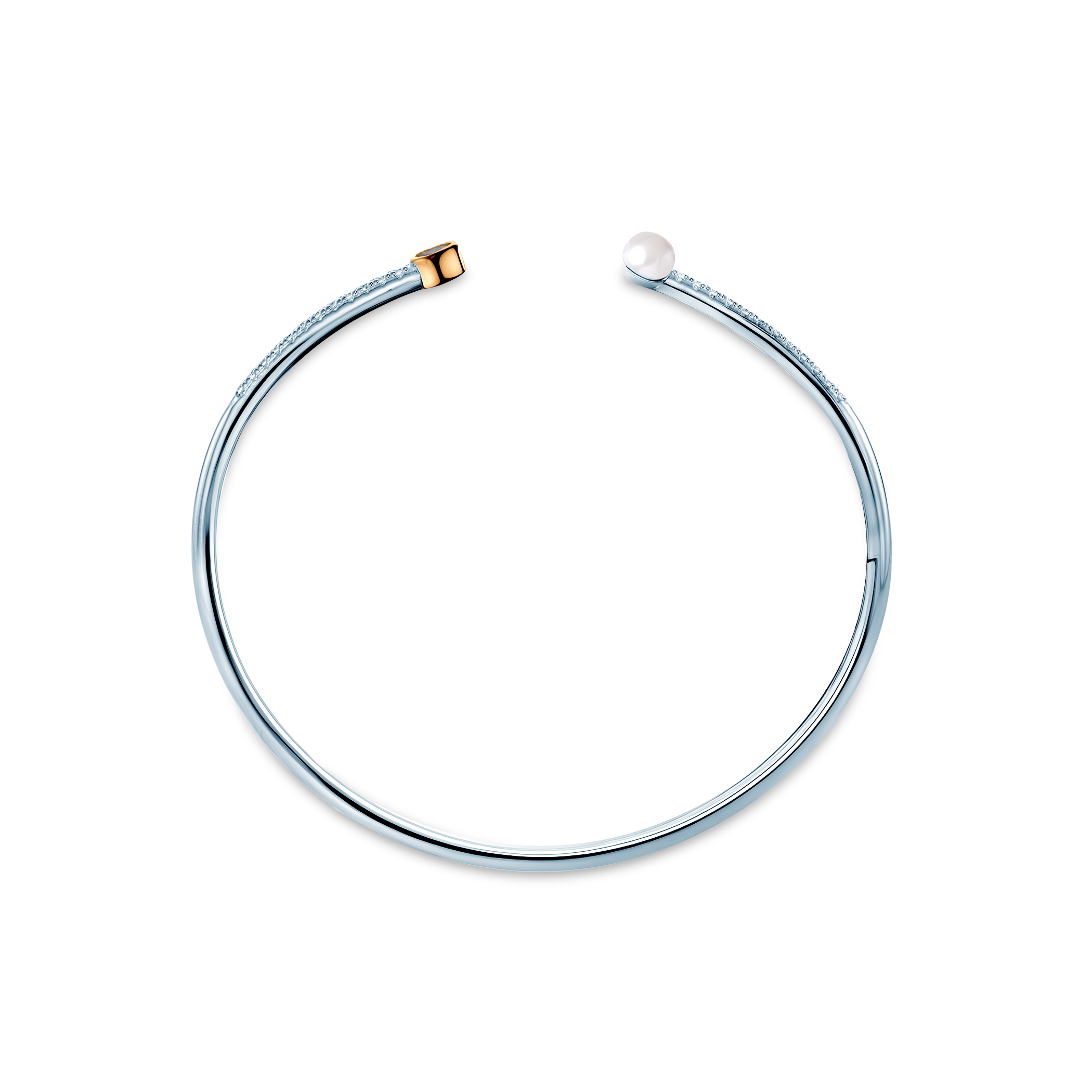 Bransoletka Bangle srebrna pozłacana z perłą 2mm - 3