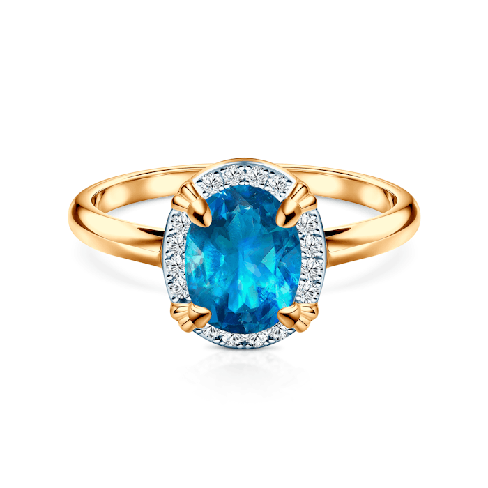 Pierścionek zaręczynowy SAVICKI: dwukolorowe złoto, topaz, diamenty