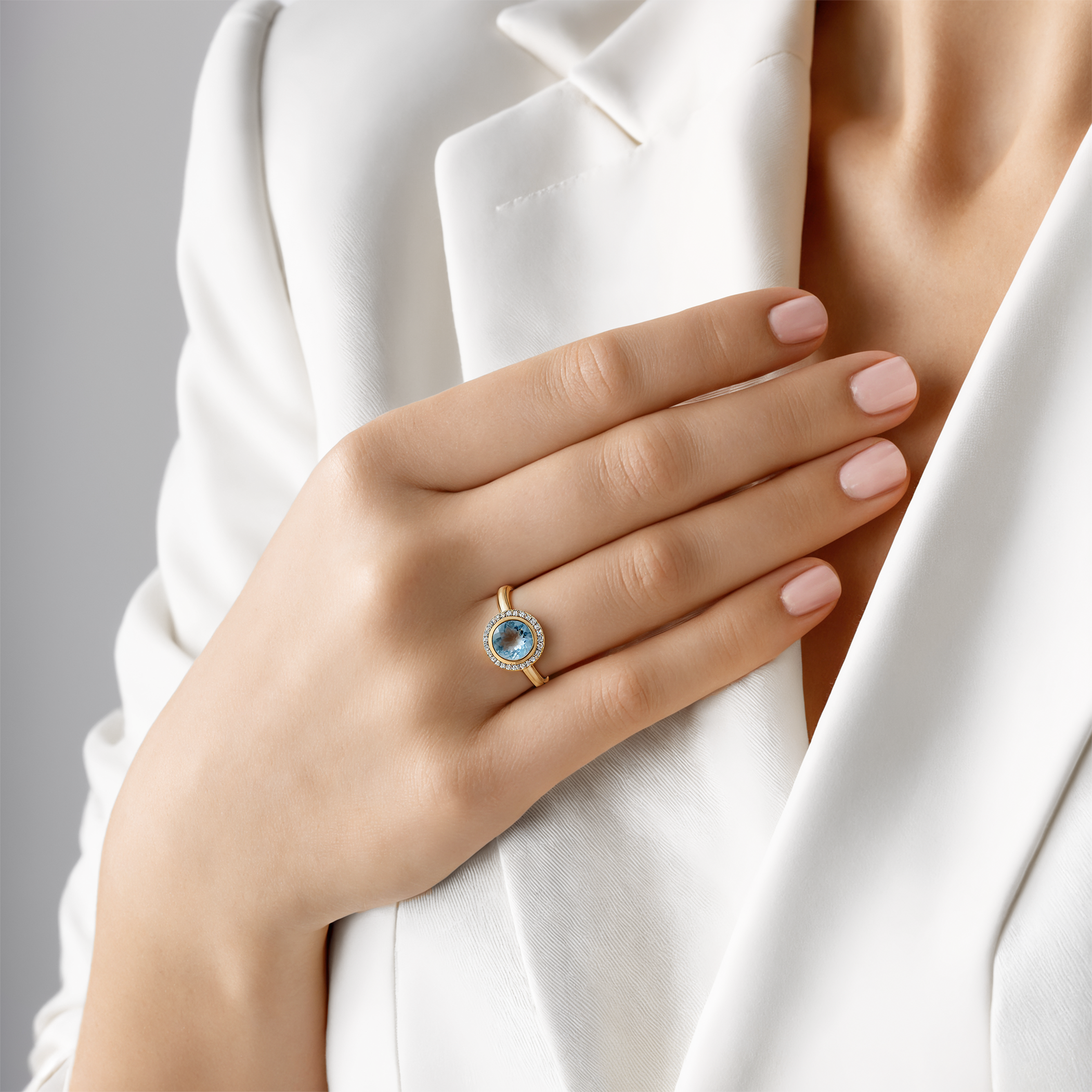 Verlobungsring SAVICKI: zweifarbiges Gold, Topas, Diamanten