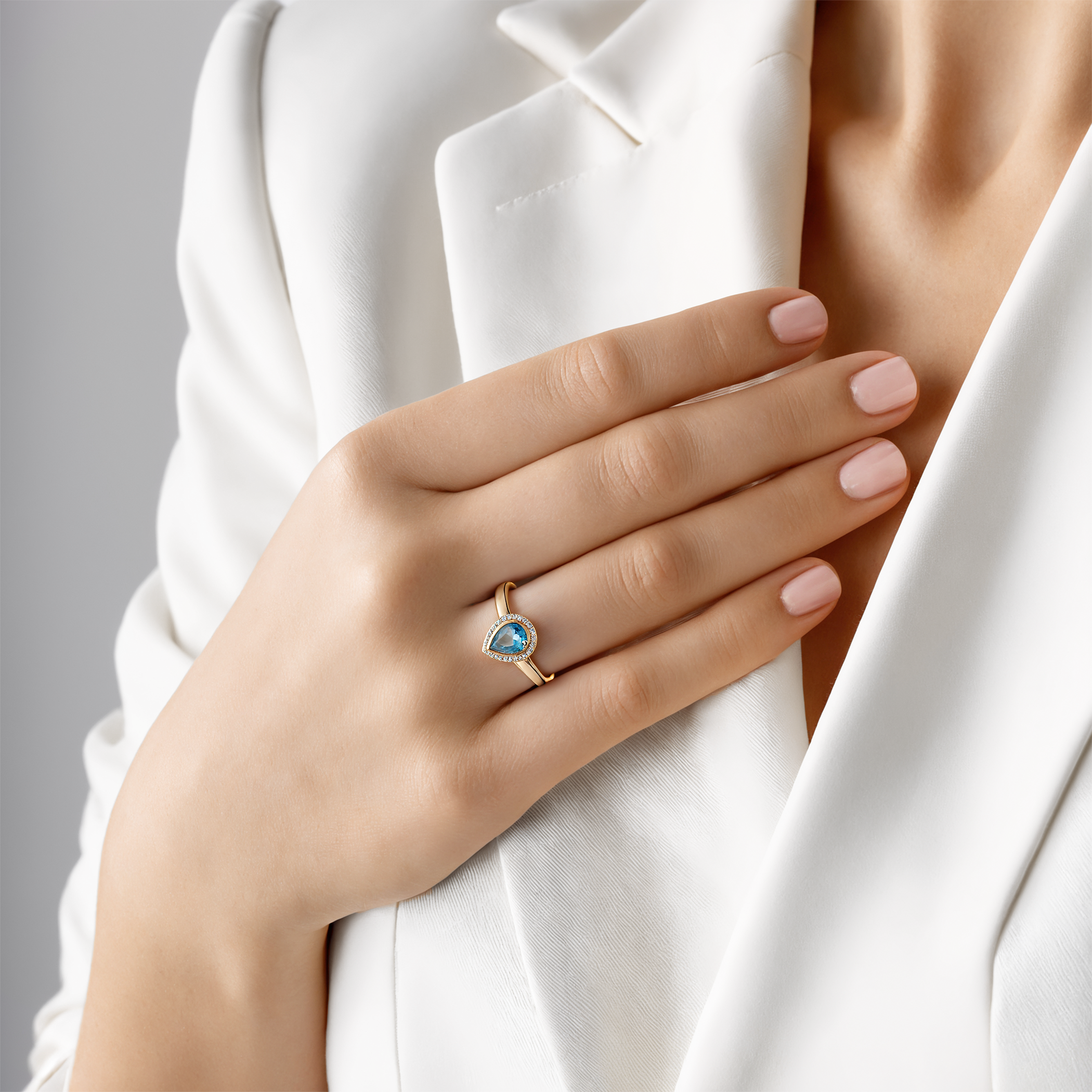 Verlobungsring SAVICKI: zweifarbiges Gold, Topas, Diamanten