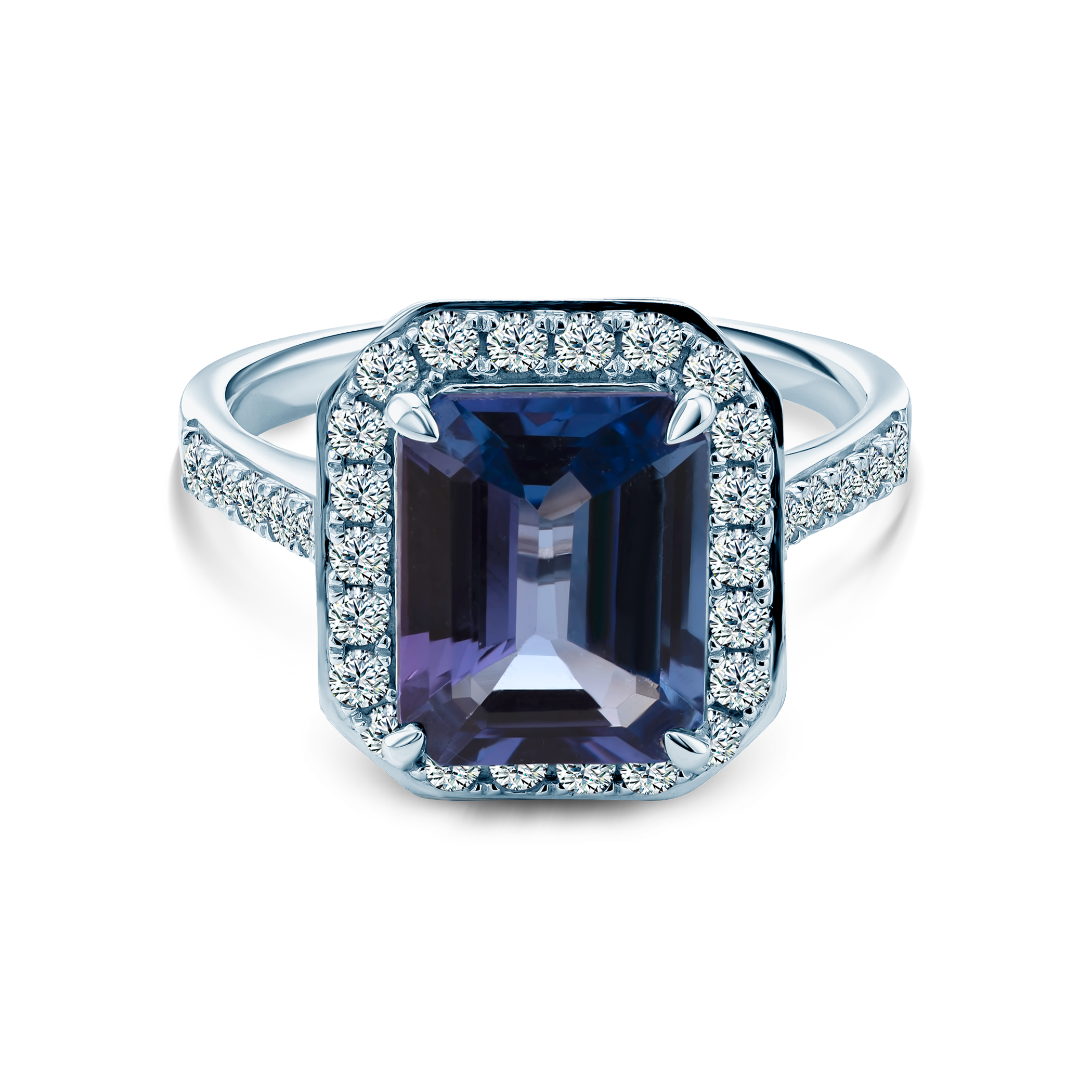 Pierścionek zaręczynowy SAVICKI: białe złoto, tanzanit, diamenty