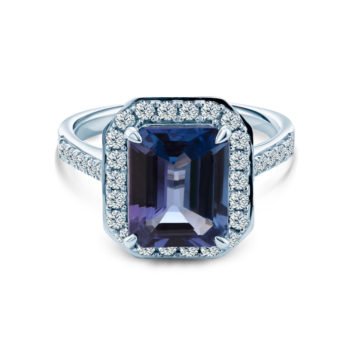 Pierścionek zaręczynowy SAVICKI: białe złoto, tanzanit, diamenty