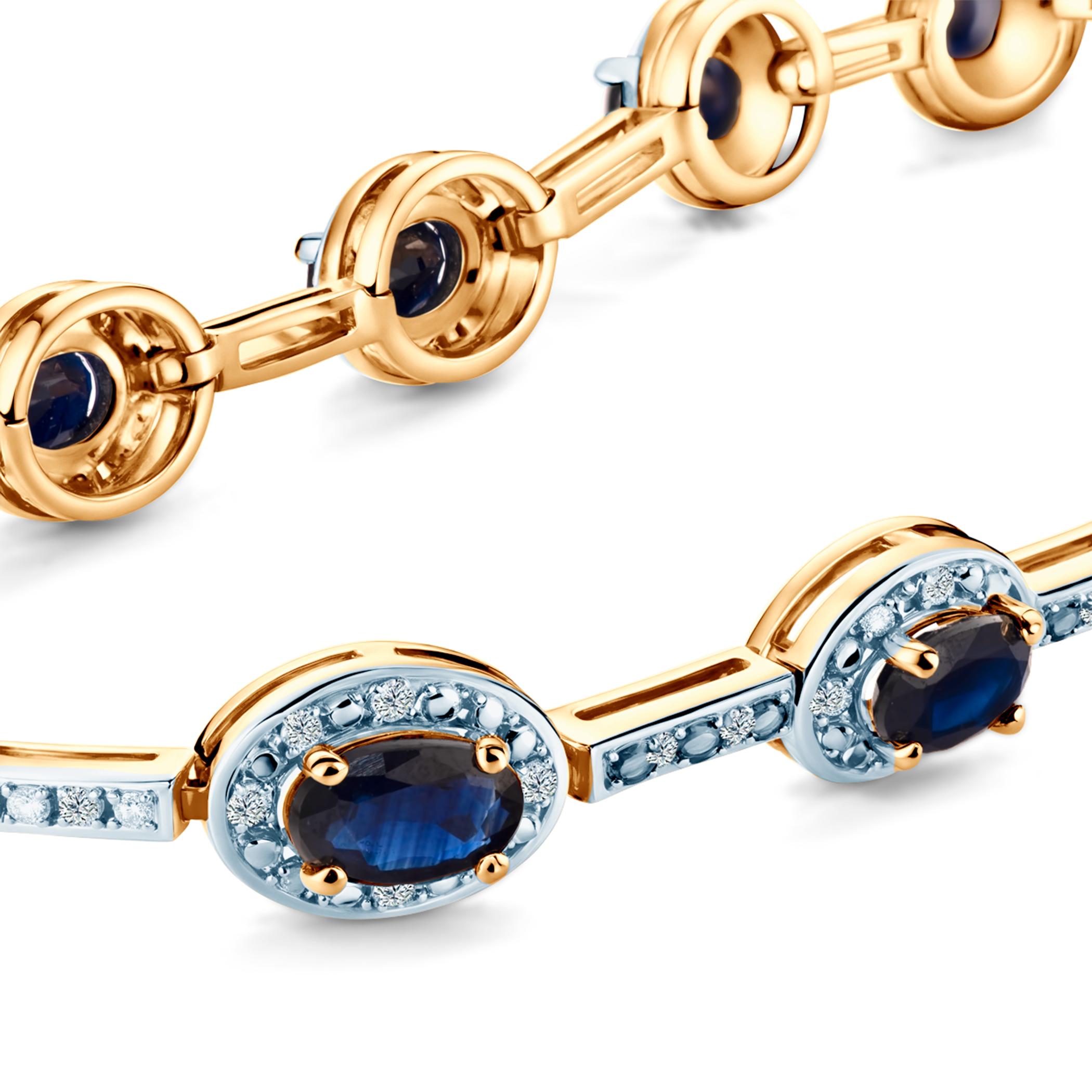 Armband Savicki: zweifarbiges Gold, blaue Saphire, Diamanten