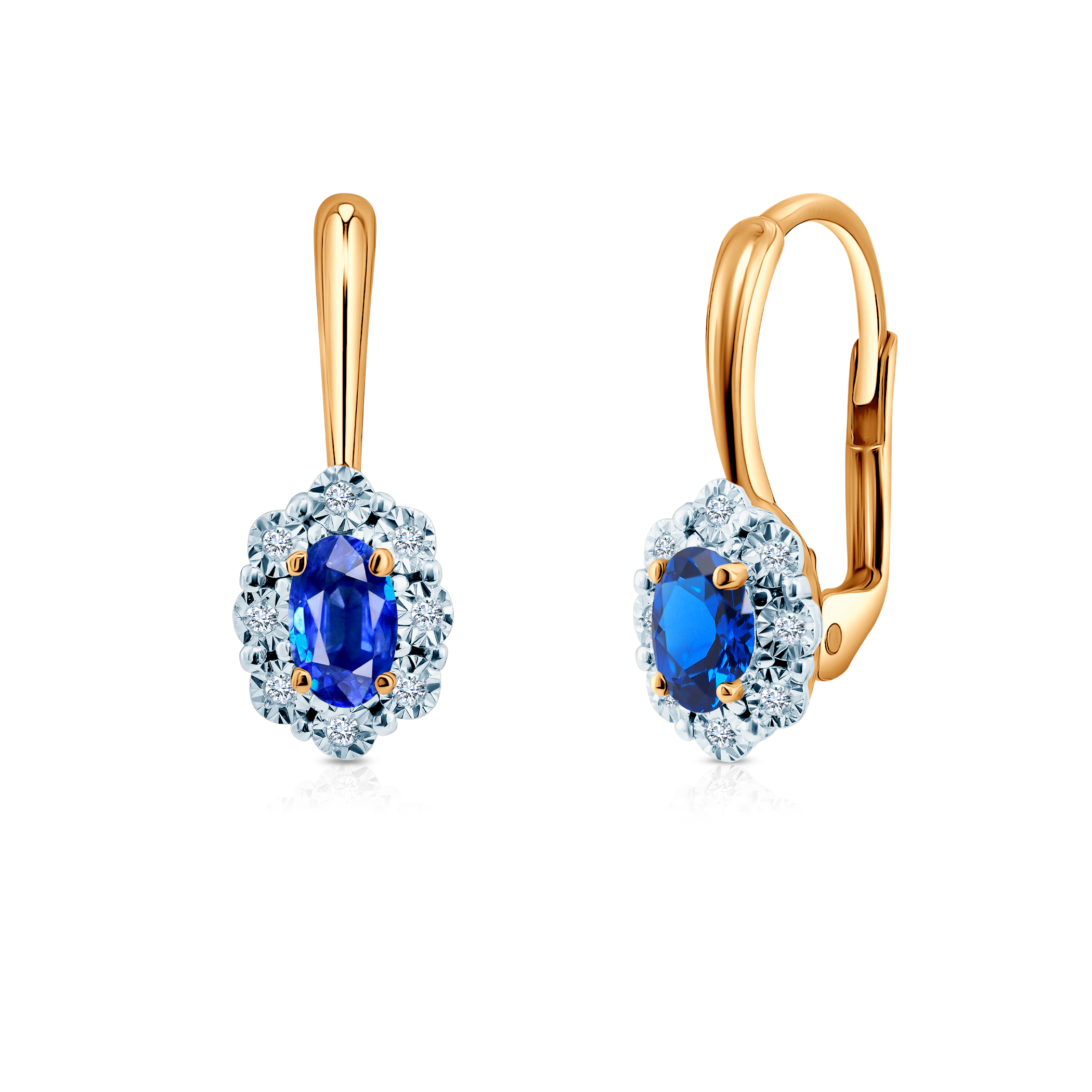Ohrringe Savicki: zweifarbiges Gold, blaue Saphire, Diamanten