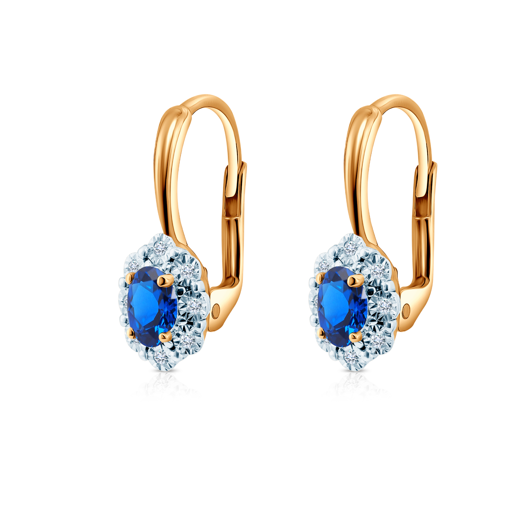 Ohrringe Savicki: zweifarbiges Gold, blaue Saphire, Diamanten