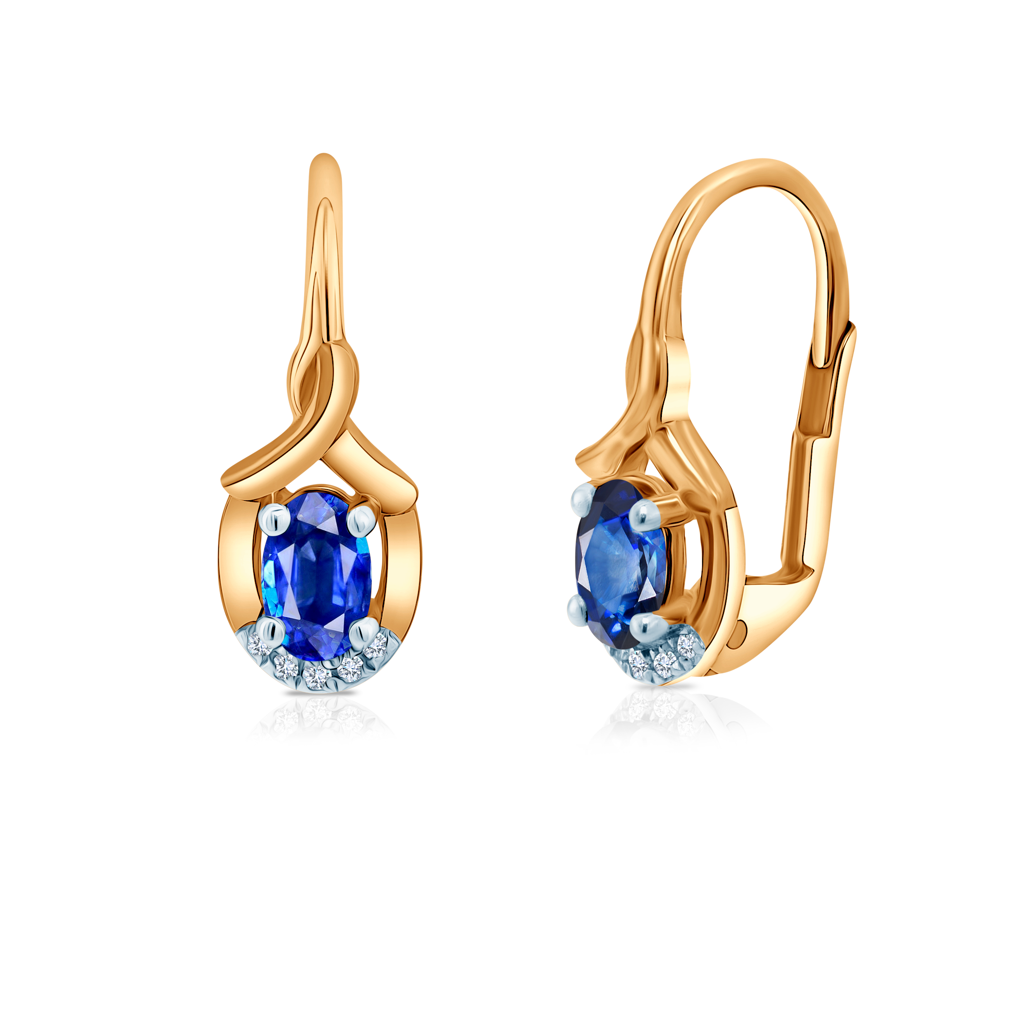 Kolczyki Savicki: dwukolorowe złoto, niebieskie szafiry, diamenty - 3