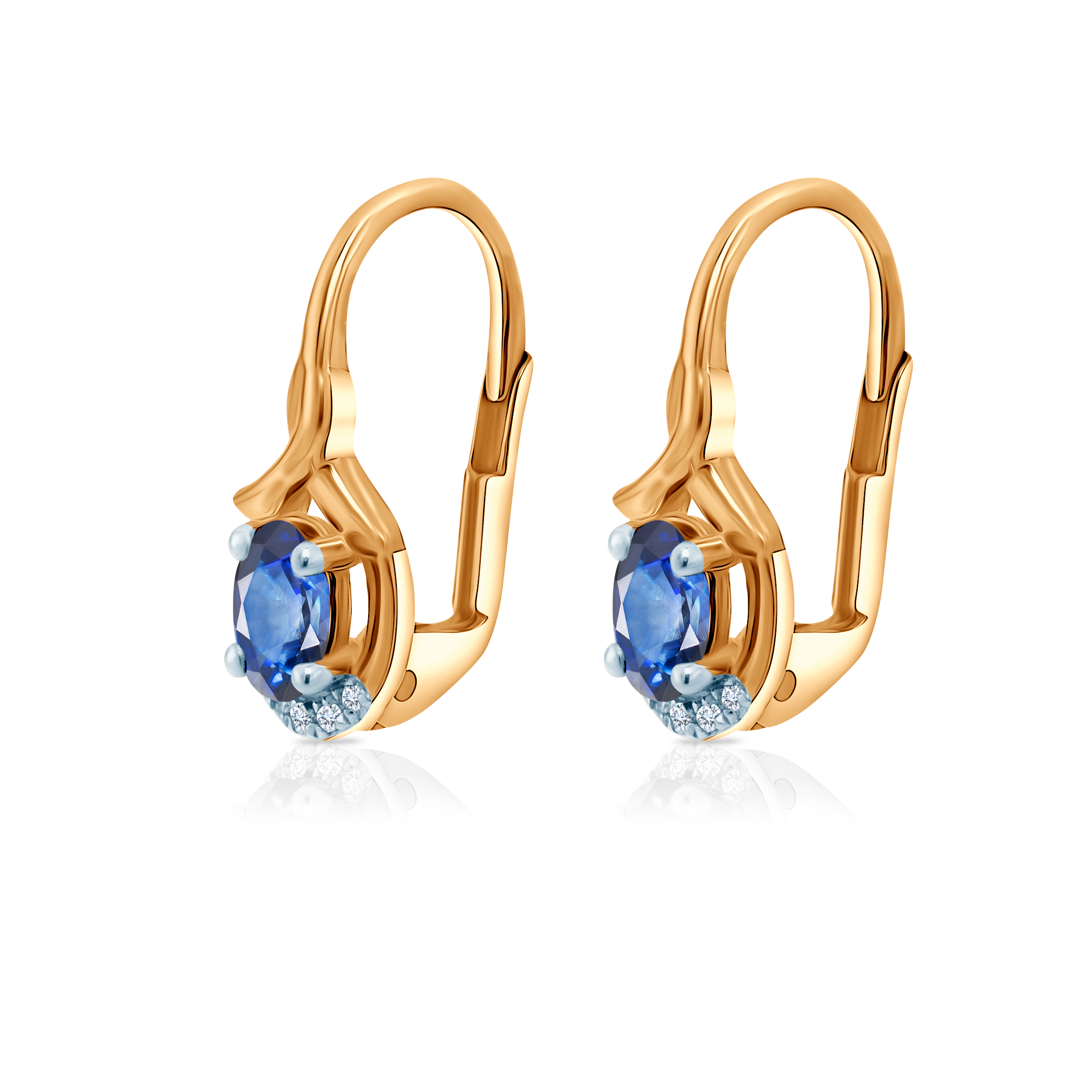 Kolczyki Savicki: dwukolorowe złoto, niebieskie szafiry, diamenty - 4