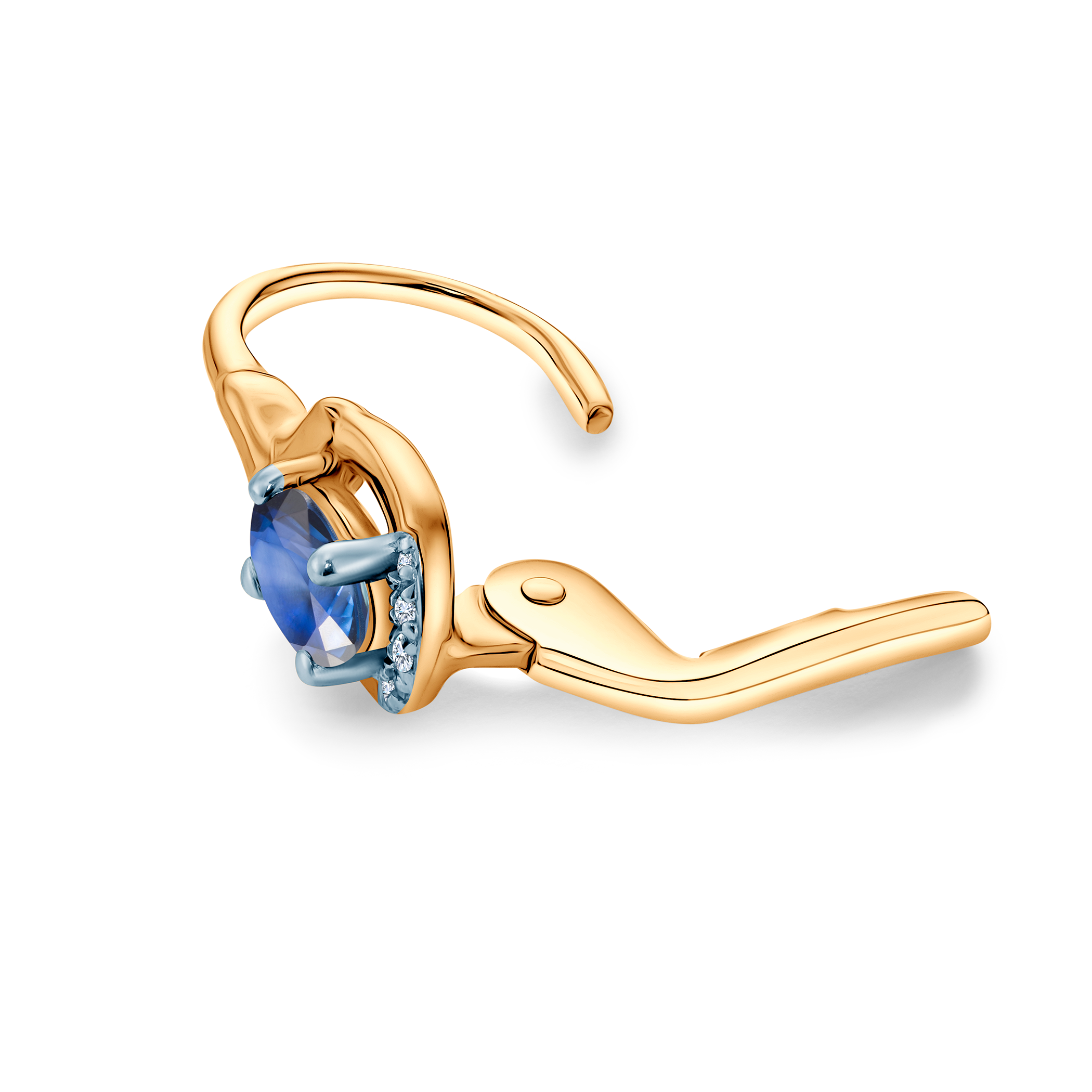 Kolczyki Savicki: dwukolorowe złoto, niebieskie szafiry, diamenty - 6