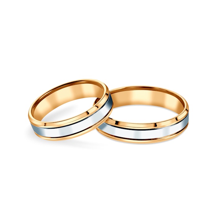 Obrączki ślubne: dwukolorowe złoto, fazowane, 5 mm