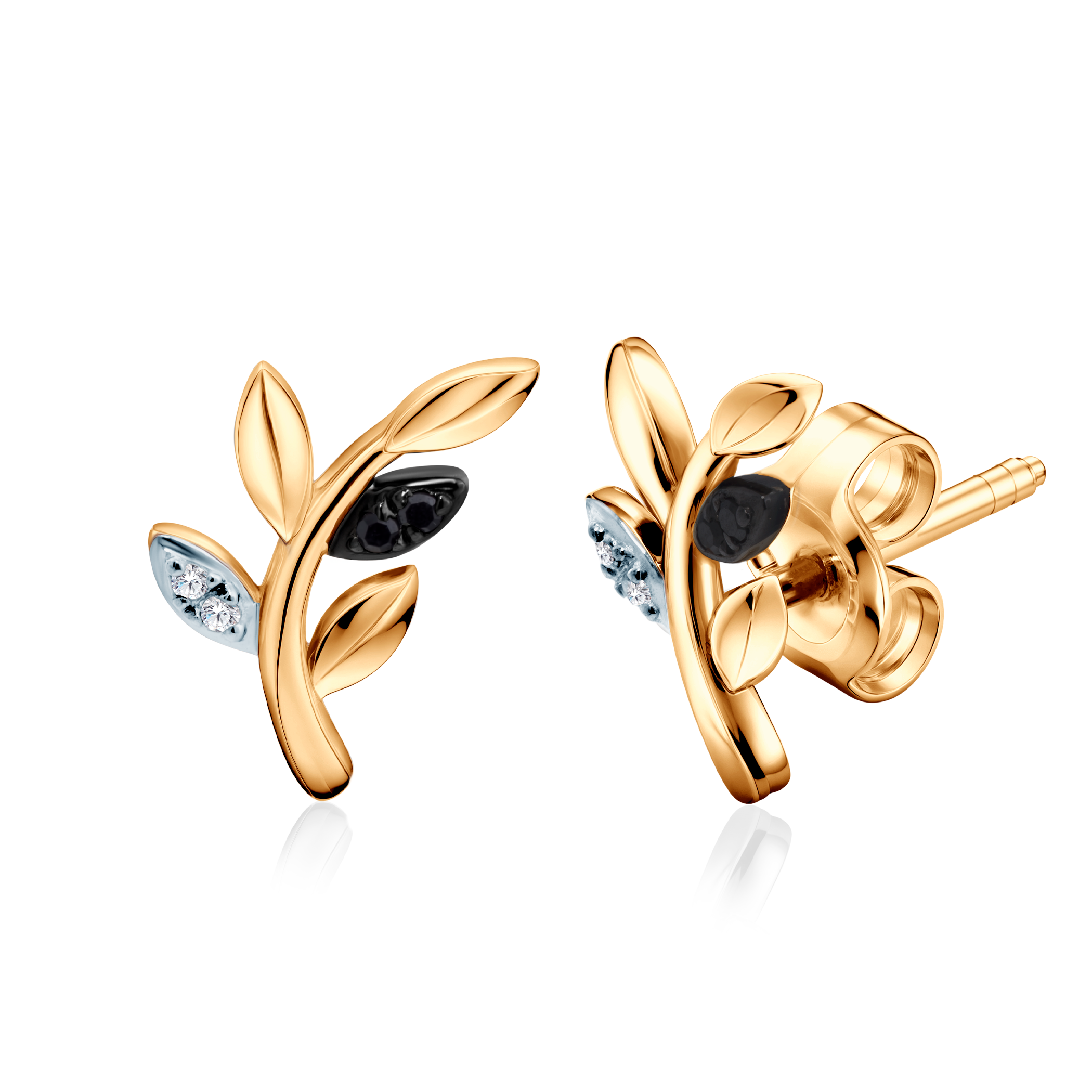 Ohrringe Savicki: zweifarbiges Gold, schwarze Diamanten, Diamanten - 3