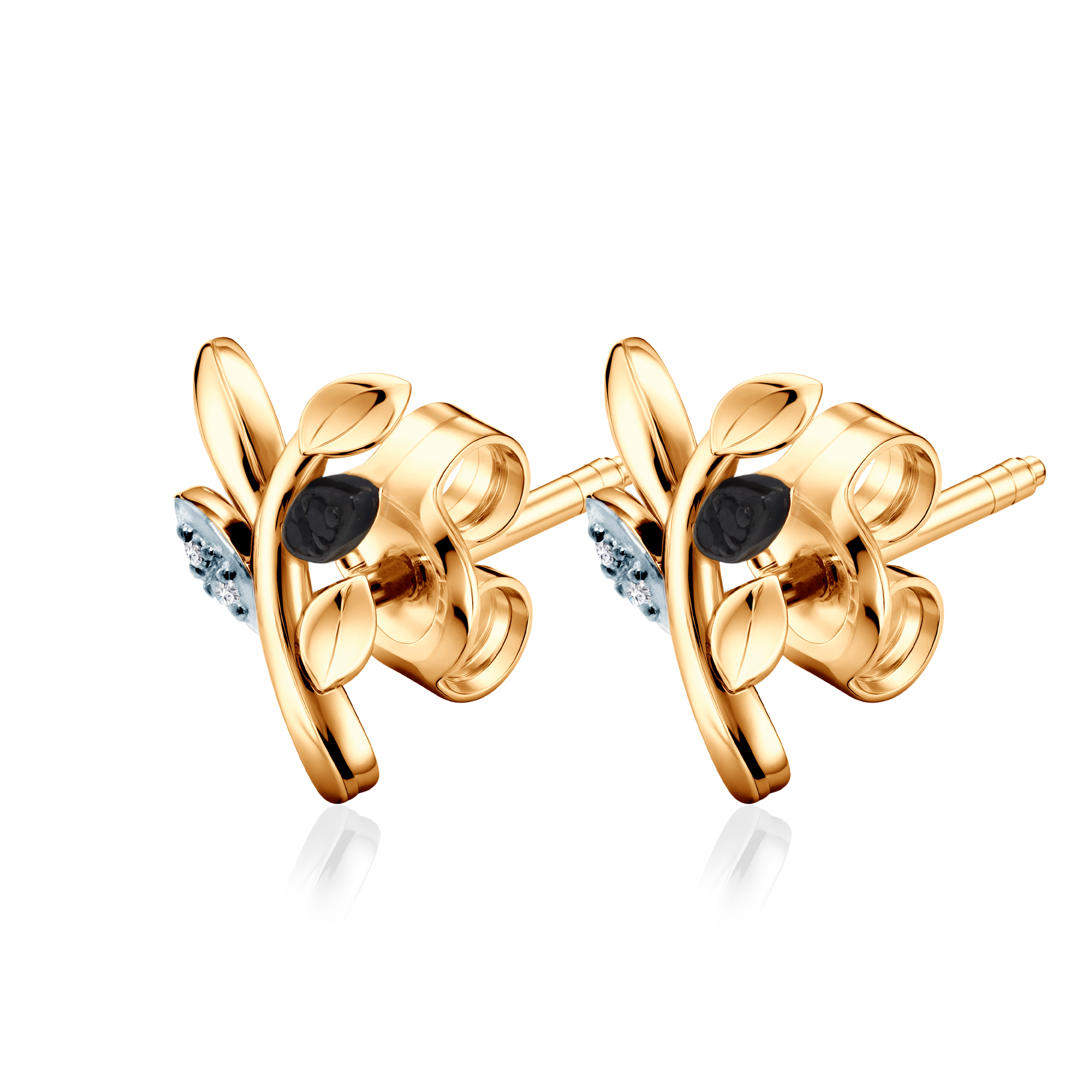 Ohrringe Savicki: zweifarbiges Gold, schwarze Diamanten, Diamanten - 4